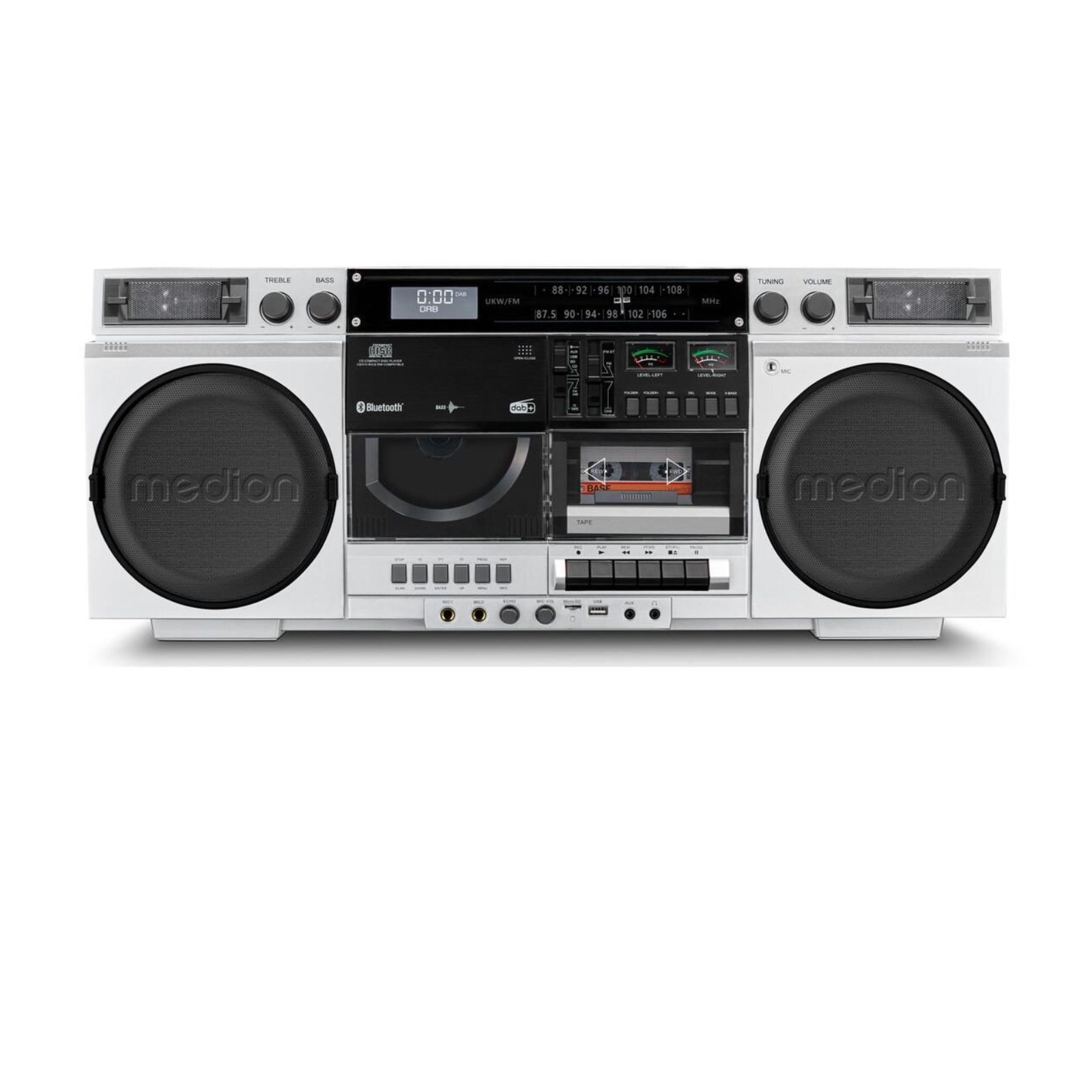 Medion LIFE P66538 (MD44538) Retro-Boombox blau DAB+/PLL-UKW Radio, Bluetooth, CD-Player, Kassettendeck