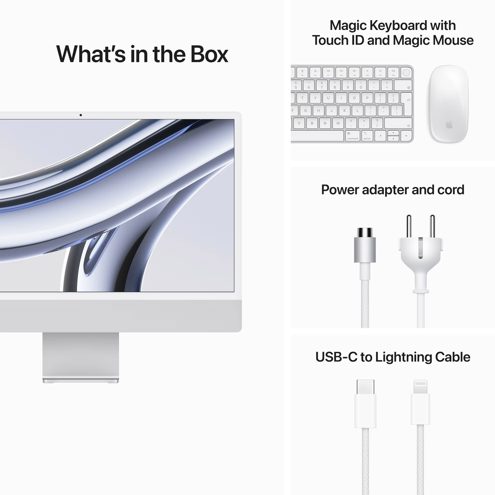 Apple iMac Silber 24 Zoll, M3, 8-Core-CPU, 10-Core-GPU, 16 GB, 2 TB SSD (Magic Mouse | Magic Keyboard mit Touch ID)