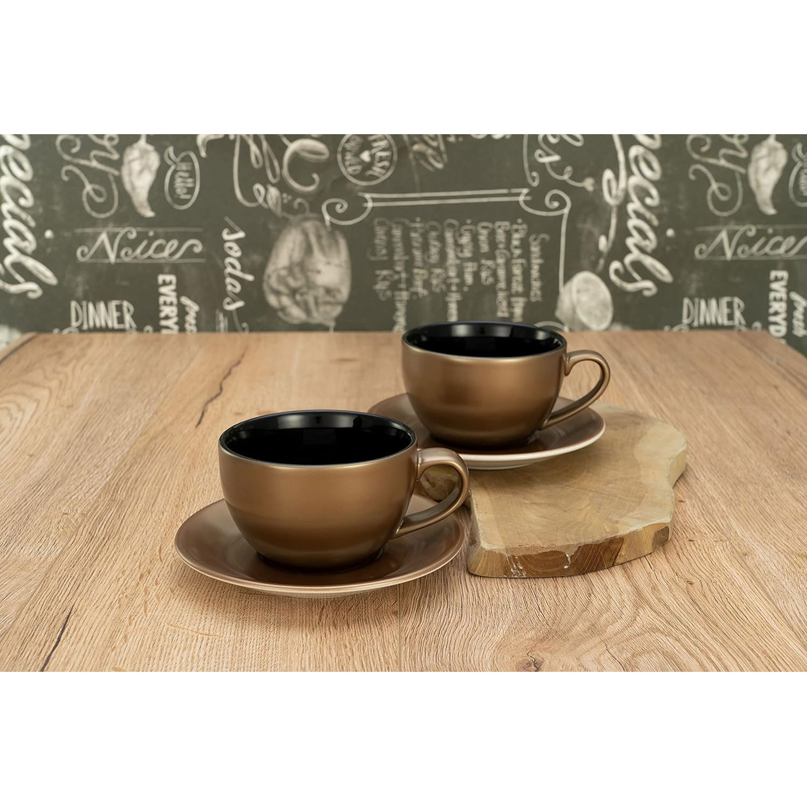 CreaTable, 25850, Serie GOLDEN DAYS schwarz Bistrotassen, Cappuccino Set 4 teilig