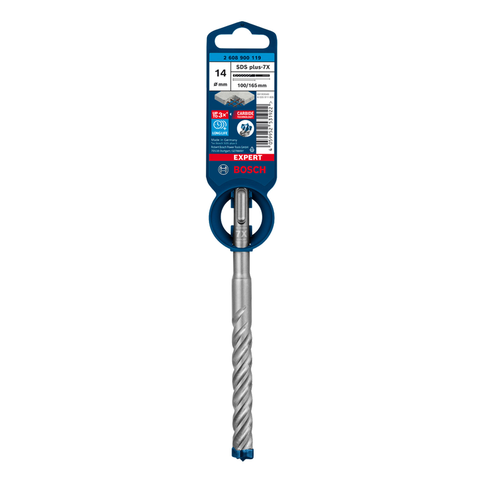 Bosch Professional Expert SDS plus-7X Hammerbohrer, 14 x 100 x 165 mm. Fuer Bohrhaemmer