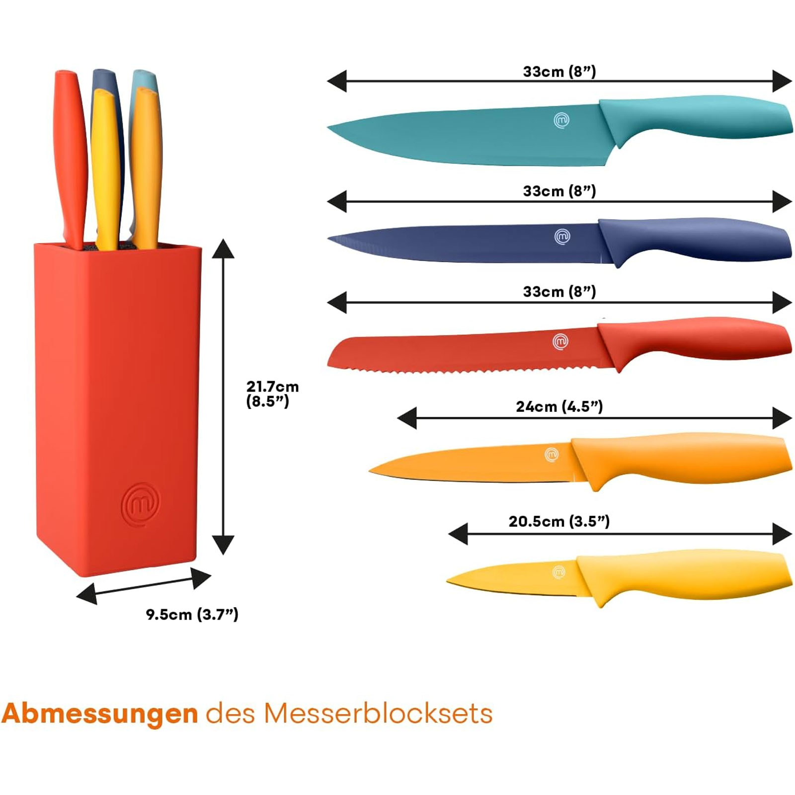 MasterChef Küchentextilien-Set 3-teilig + Messerblock 6-teilig