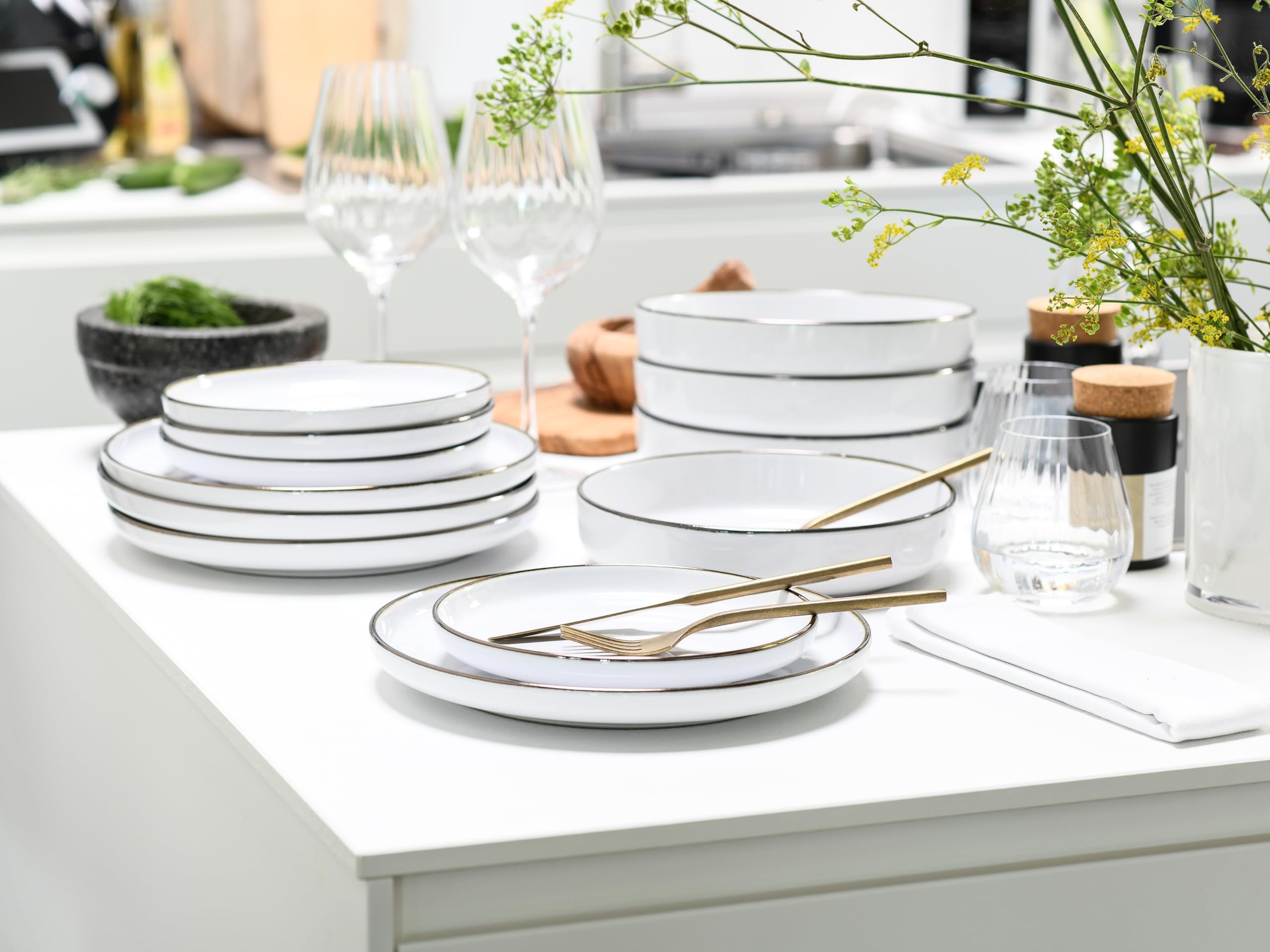 CreaTable 24797 Teller Set Serie Nordic Festive Weiss 18-tlg. 6 Personen