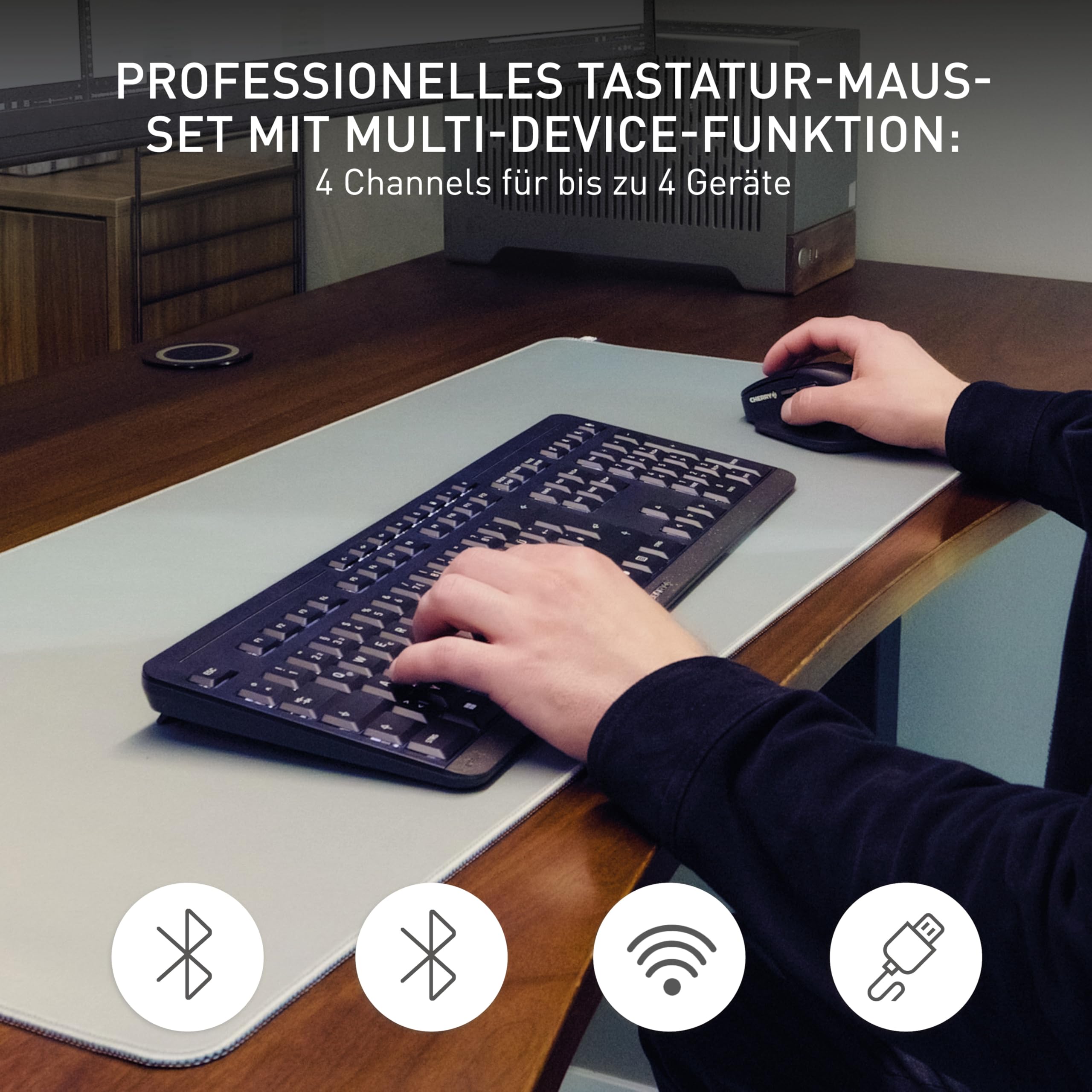 CHERRY Stream Desktop Ultimate, Kabelloses Multi-Device Tastatur-Maus-Set