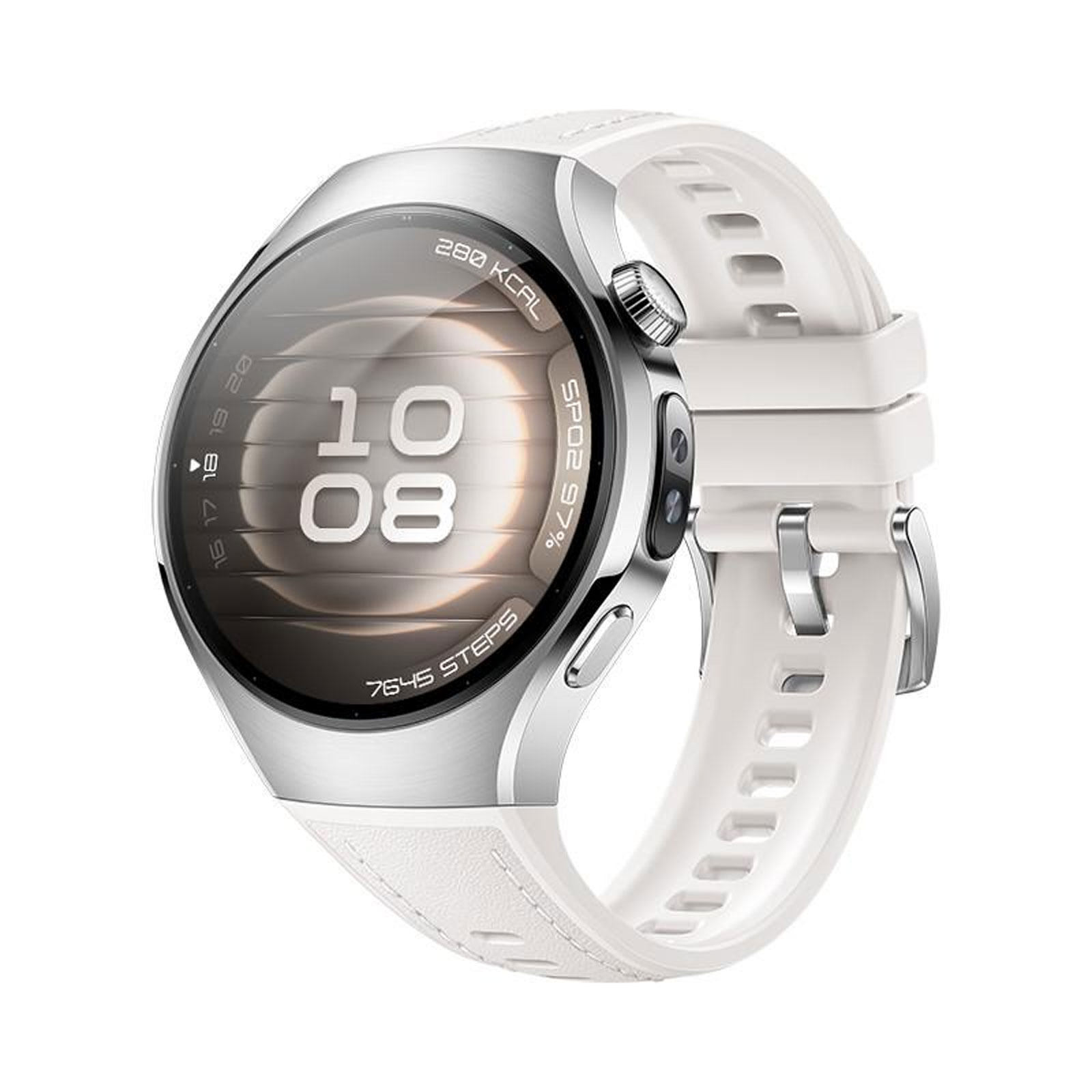 Huawei Watch 5, 42 mm, Sandgoldenes 904L Edelstahlgehäuse mit beigem Kompositarmband (Herzfrequenzmessung, Schlafüberwachung, Schrittzähler)