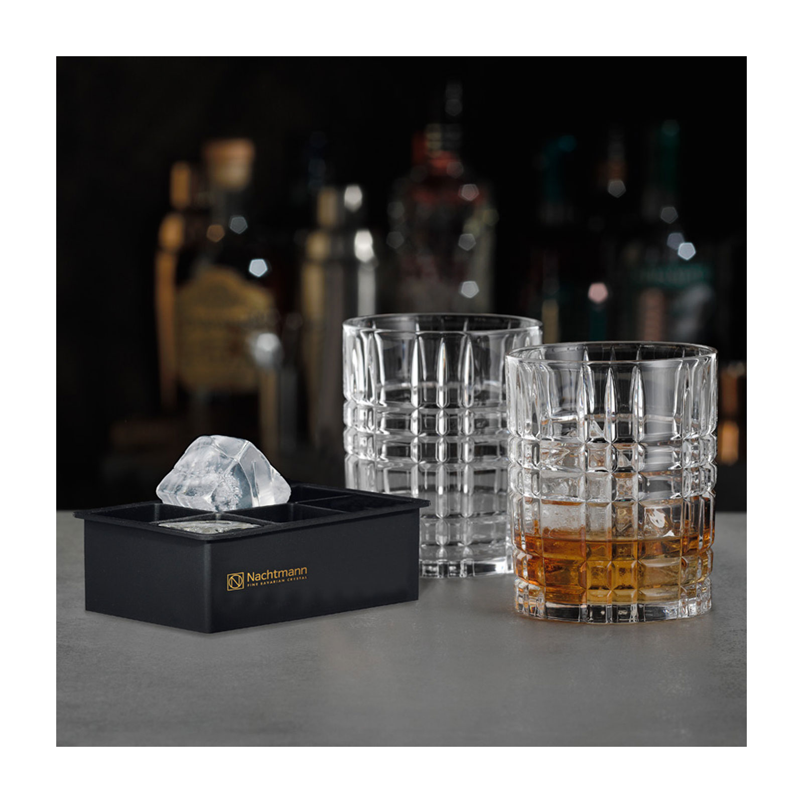 Nachtmann Square Whisky Ice Cube Set 2-er Set Whiskygläser + 1 Eiswürfelform
