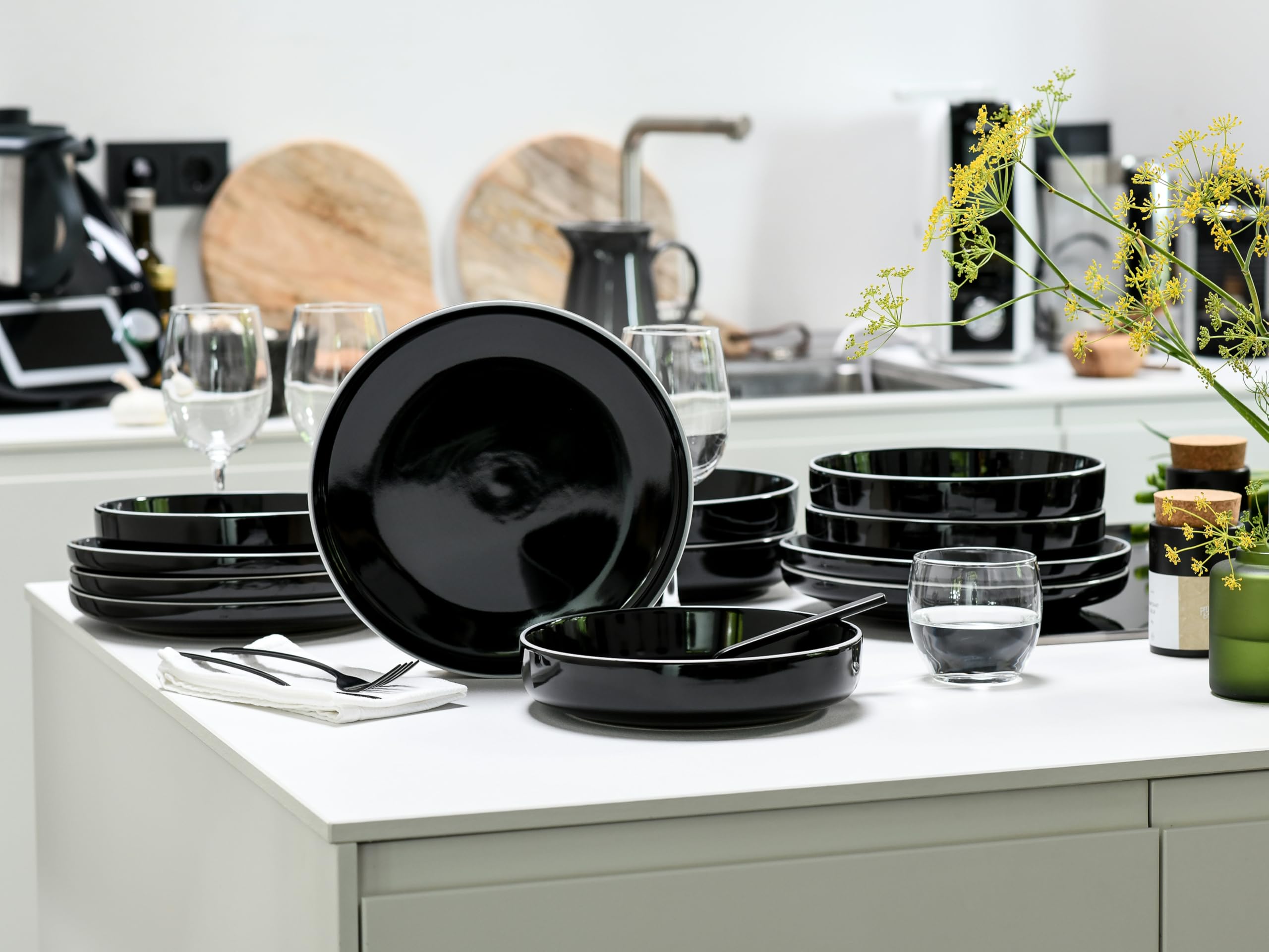 CreaTable 24805 Tafelservice Serie Nordic Gourmet Schwarz 12-tlg. 6 Personen