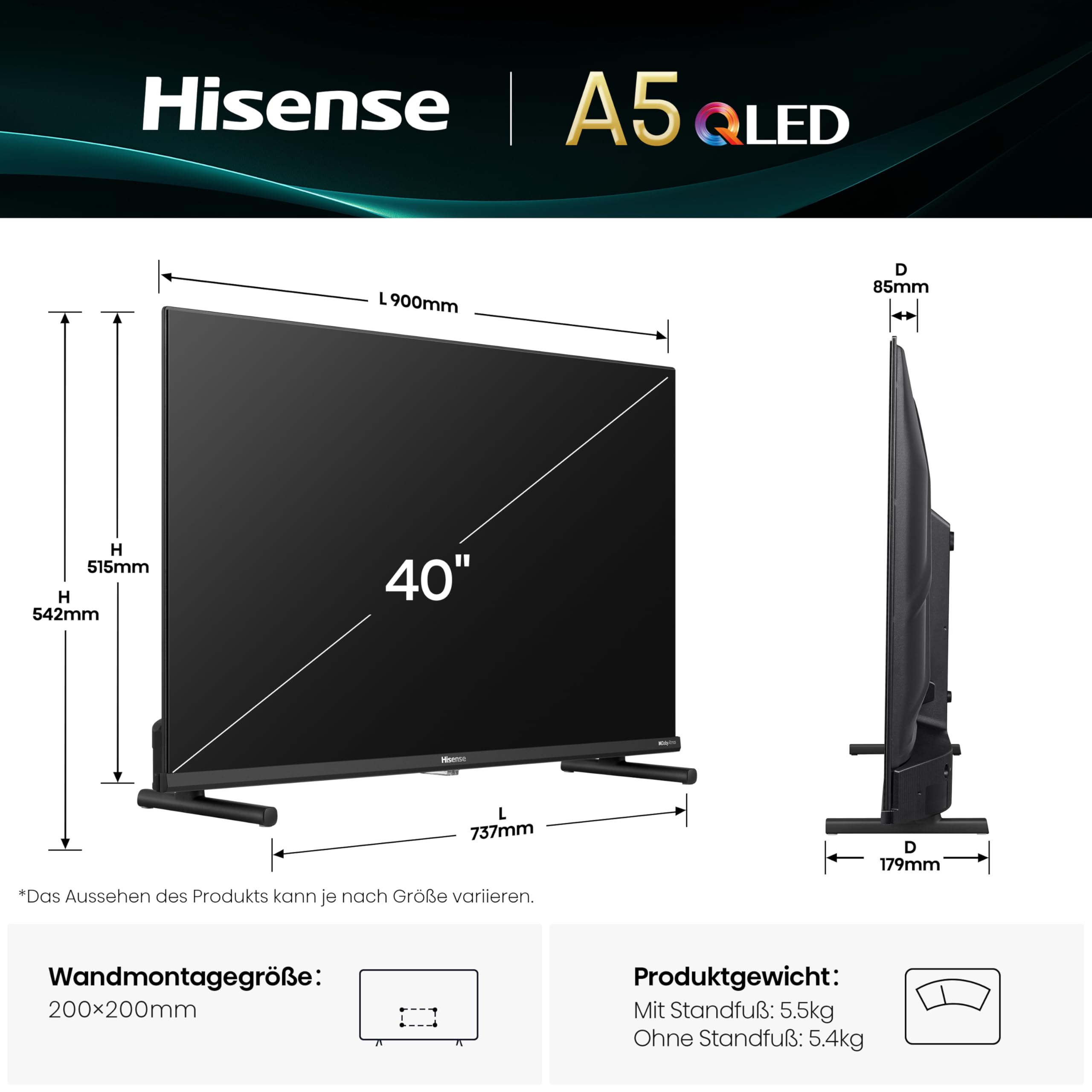 Hisense 40A5Q Fehrnseher, 40 Zoll, 2K QLED, Smart TV