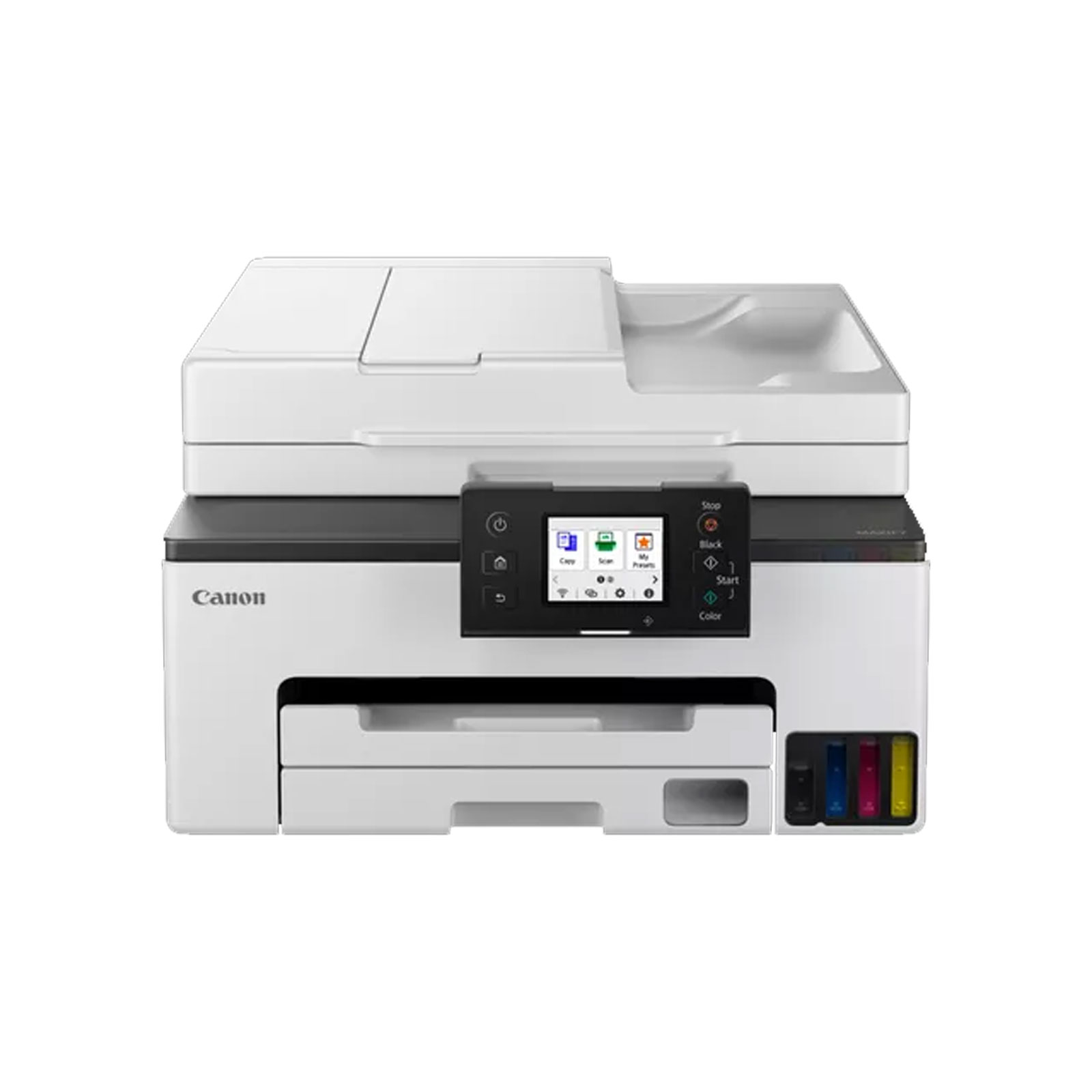 CANON MAXIFY GX 2050 4-in-1 Multifunktionsdrucker, inkl. 2 schwarze Tintenflaschen (WLAN, LAN, Drucken, Kopieren, Scannen, Faxen, Cloud, nachfüllbare Tintentanks, Apple AirPrint, Mopria (Android), Amazon Alexa, Wi-Fi Direct, Cloud Link, USB