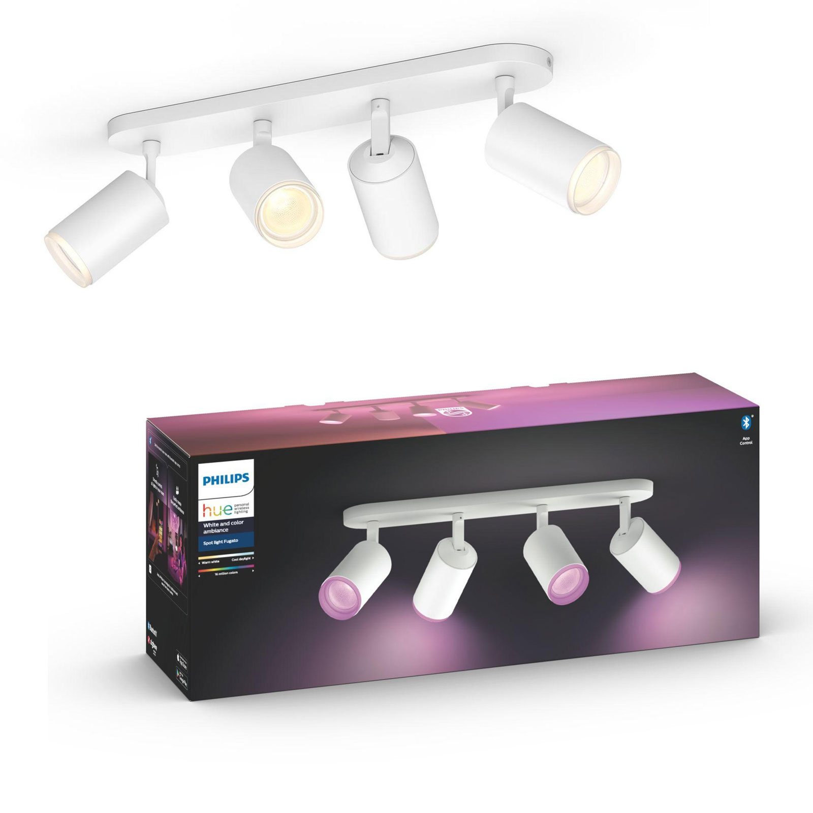 Philips Hue WACA Fugato Spot Deckenlampe 4er LED Strahler Bluetooth