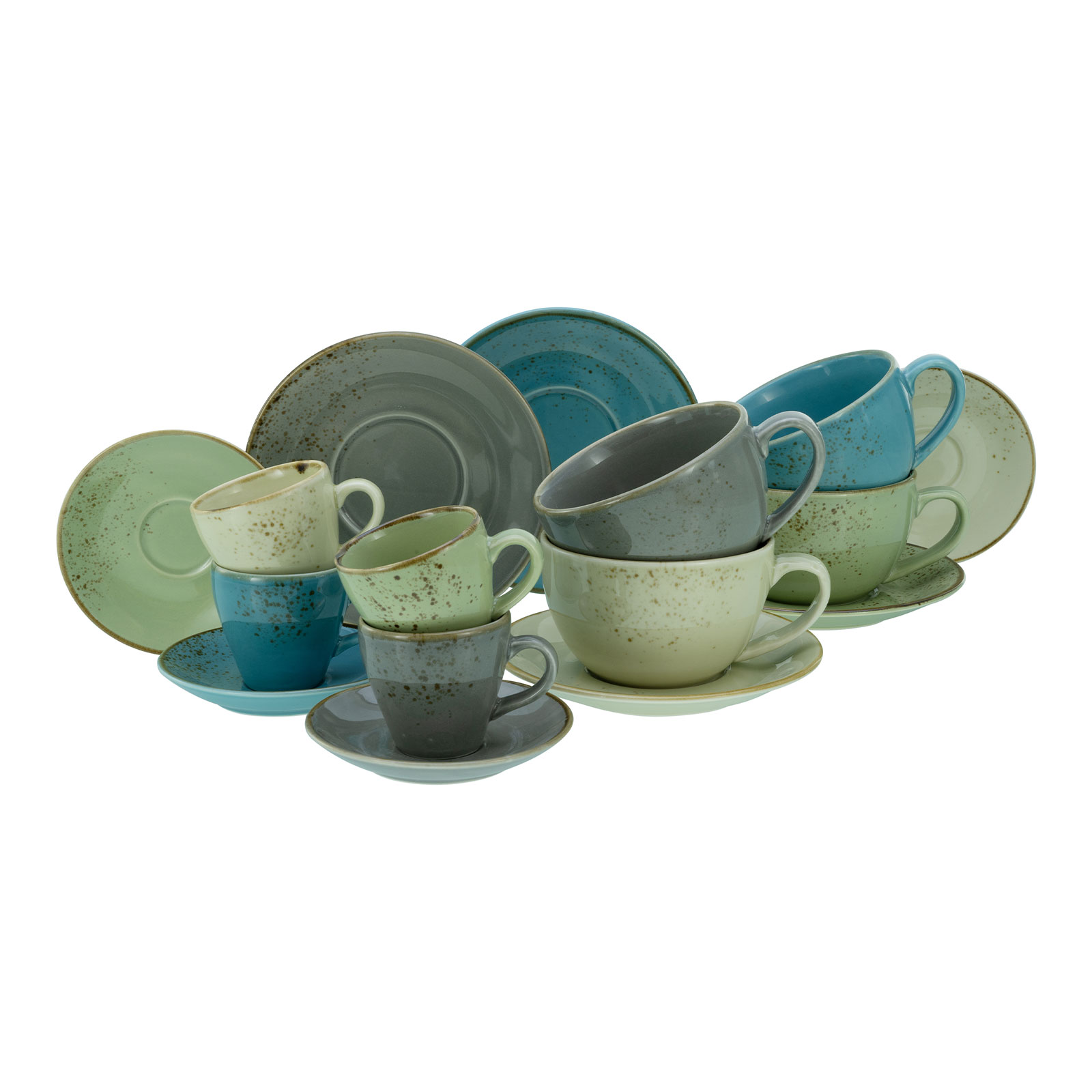 CreaTable, 23414, Serie Nature Collection BUNT Bistrotassen Set, Geschirrset, Tassen Set 16 teilig