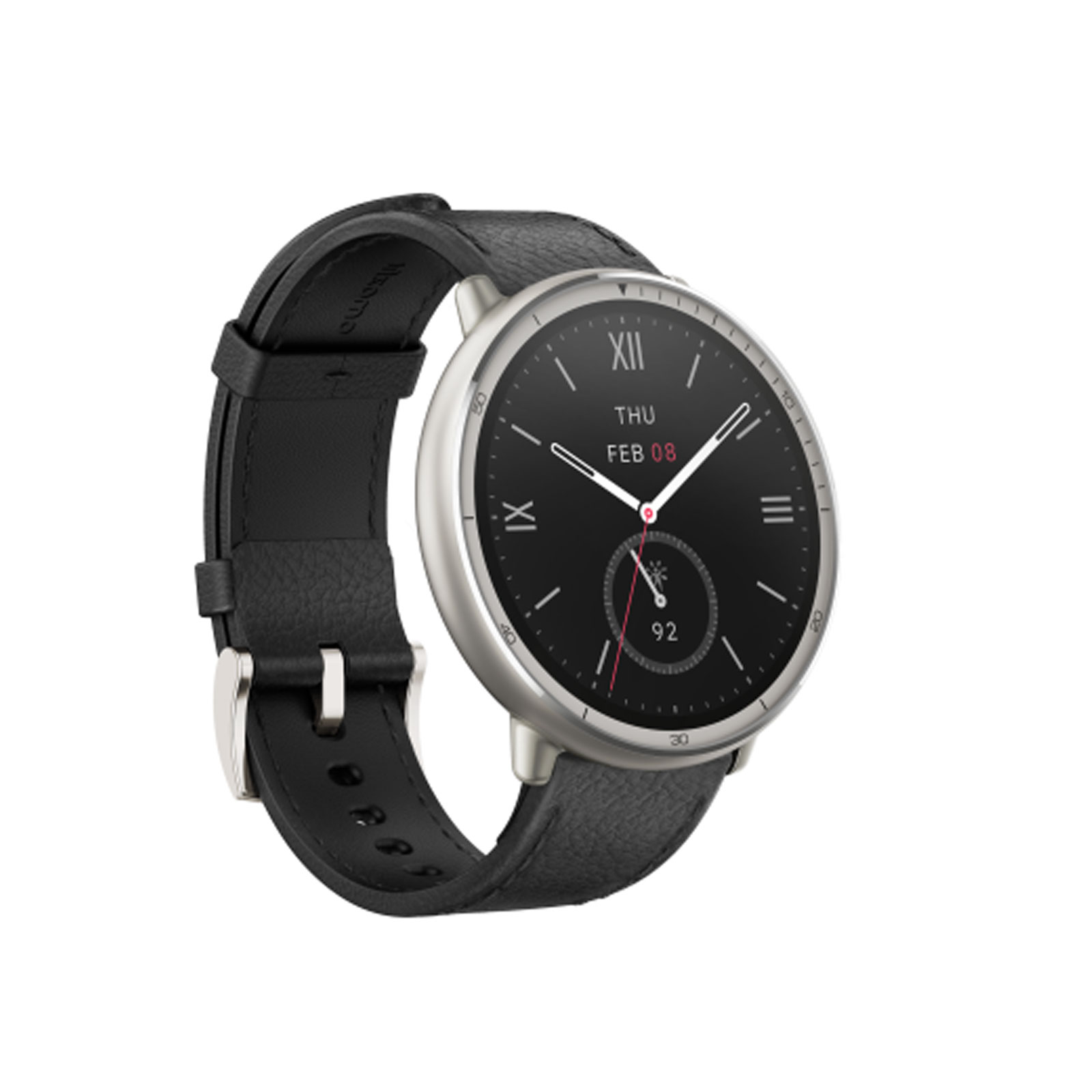Amazfit Active 2 Round Premium - Black Leather Smartwatch (Herzfrequenzmessung, Schrittzähler)
