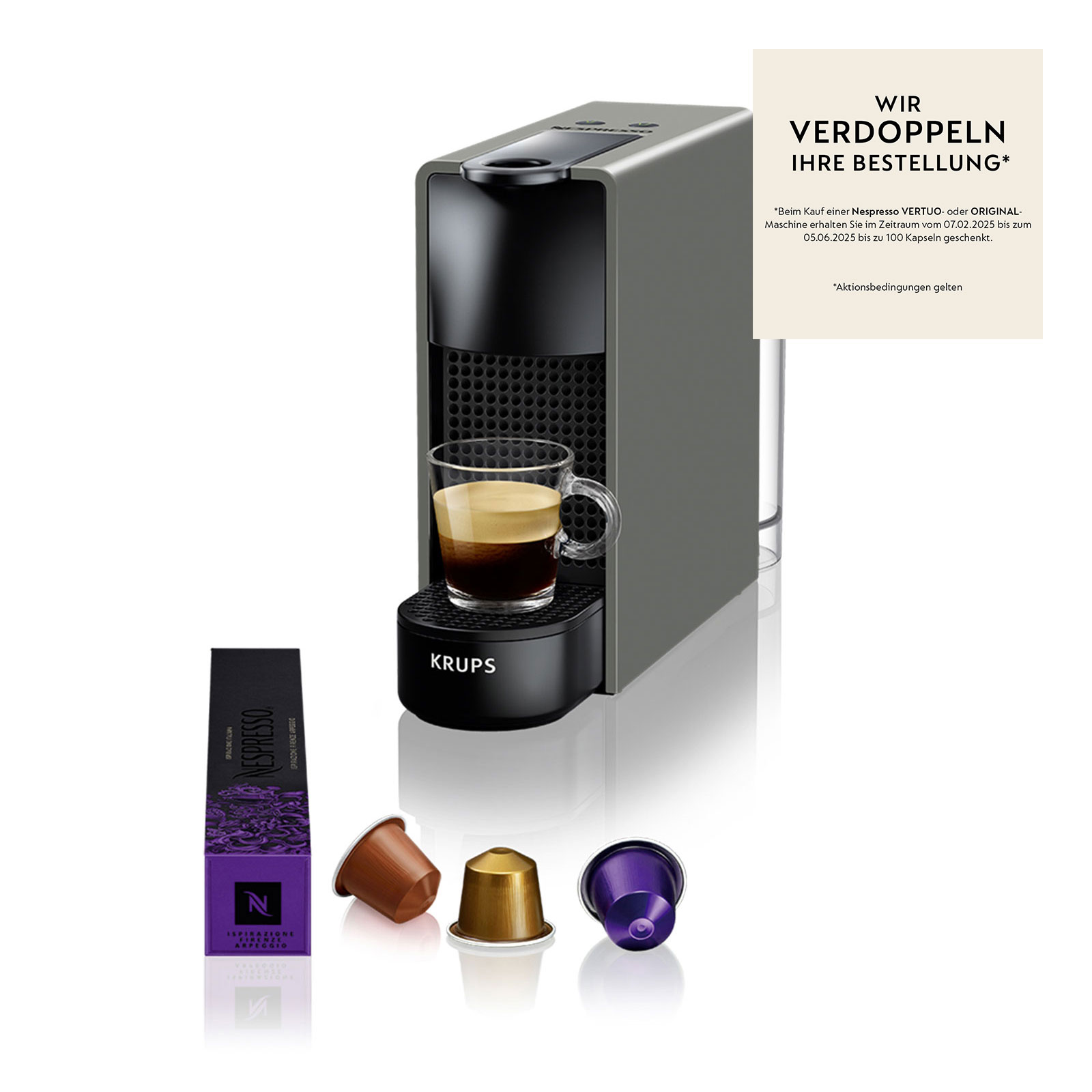Krups XN110B Essenza Mini Nespressomaschine Grau