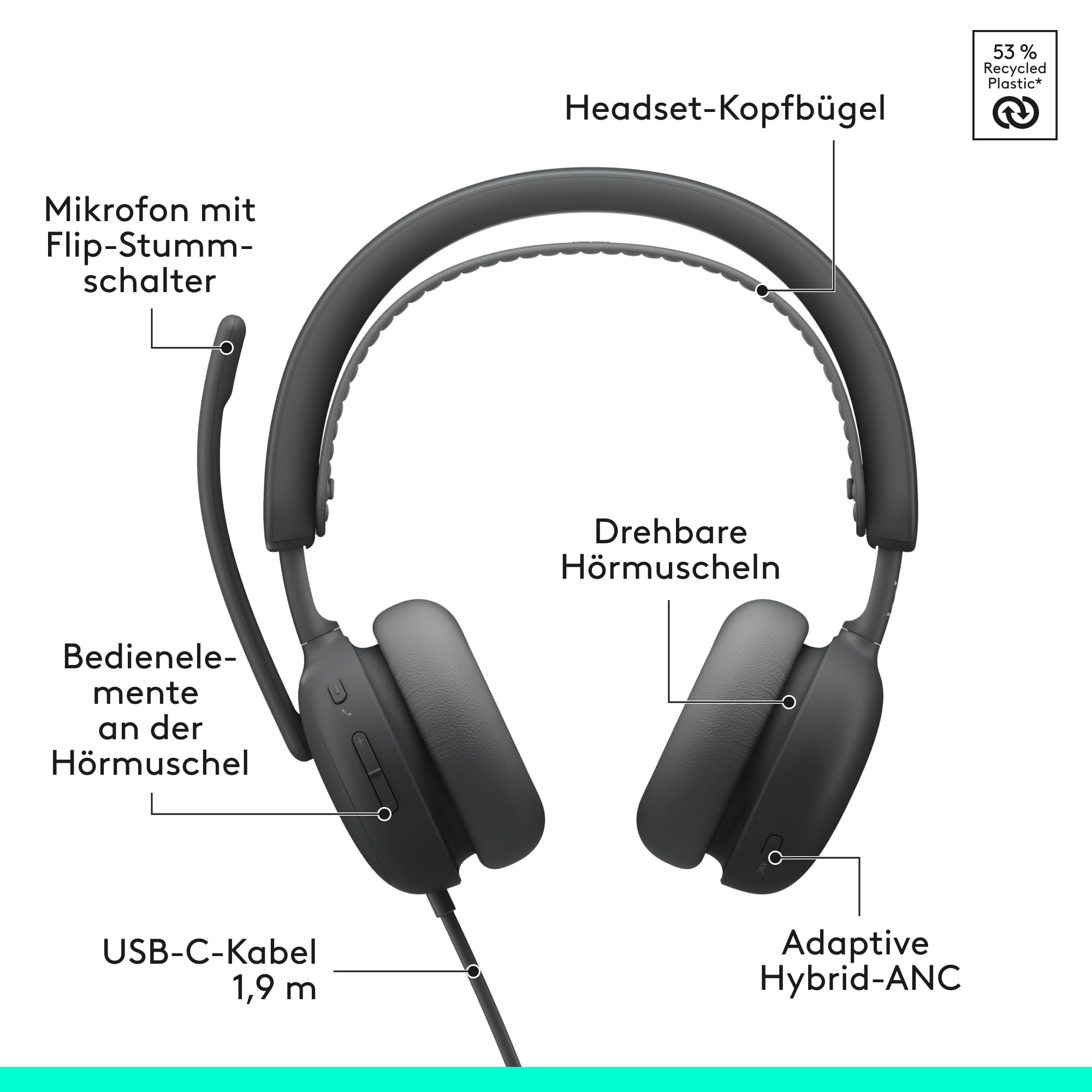 Logitech Zone Wired 2 Headset mit adaptiver Hybrid-ANC