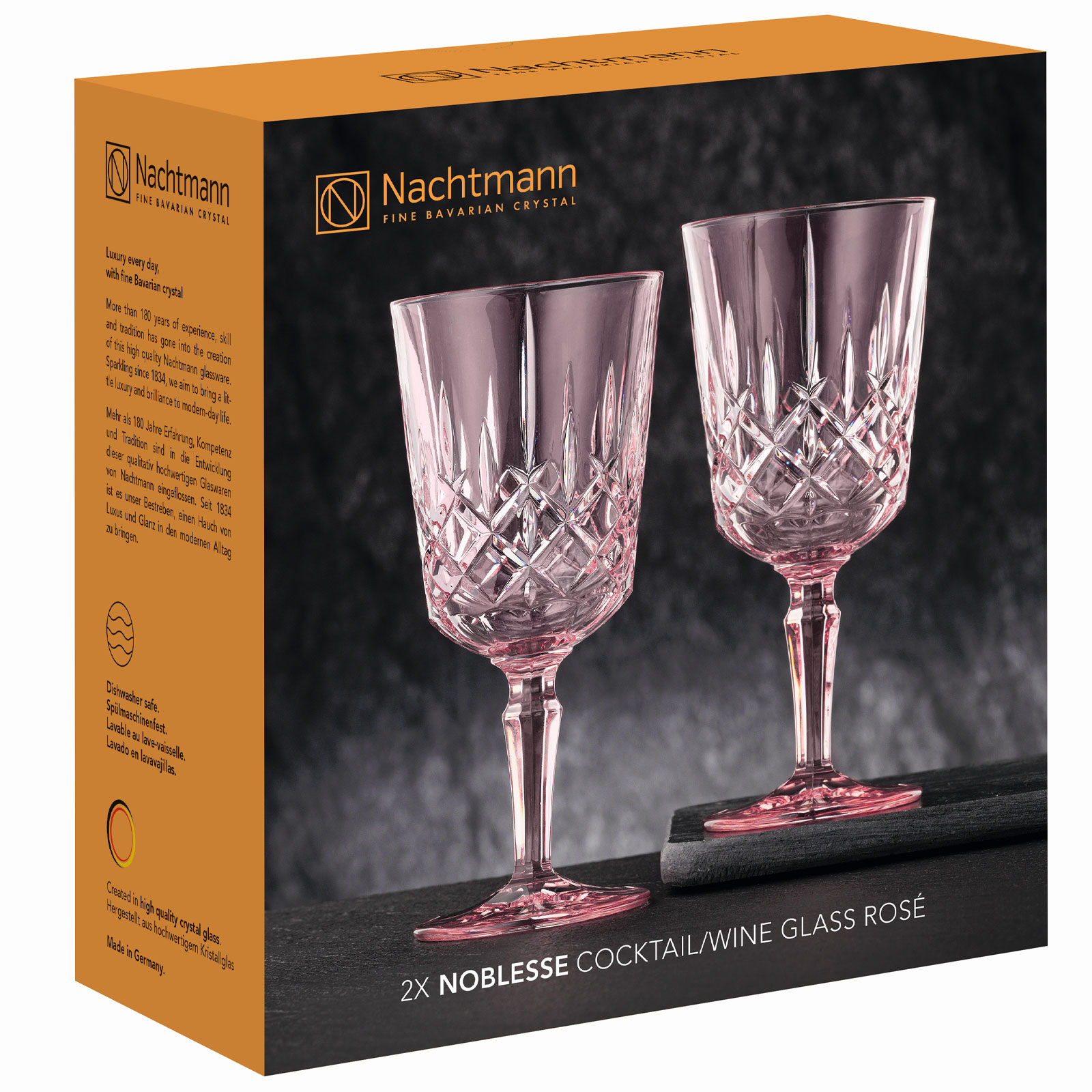 Nachtmann 2-teiliges Weingläser-Set, Cocktailgläser/Weingläser, Kristallglas, 355 ml, Rosé, Noblesse Colors, 105218