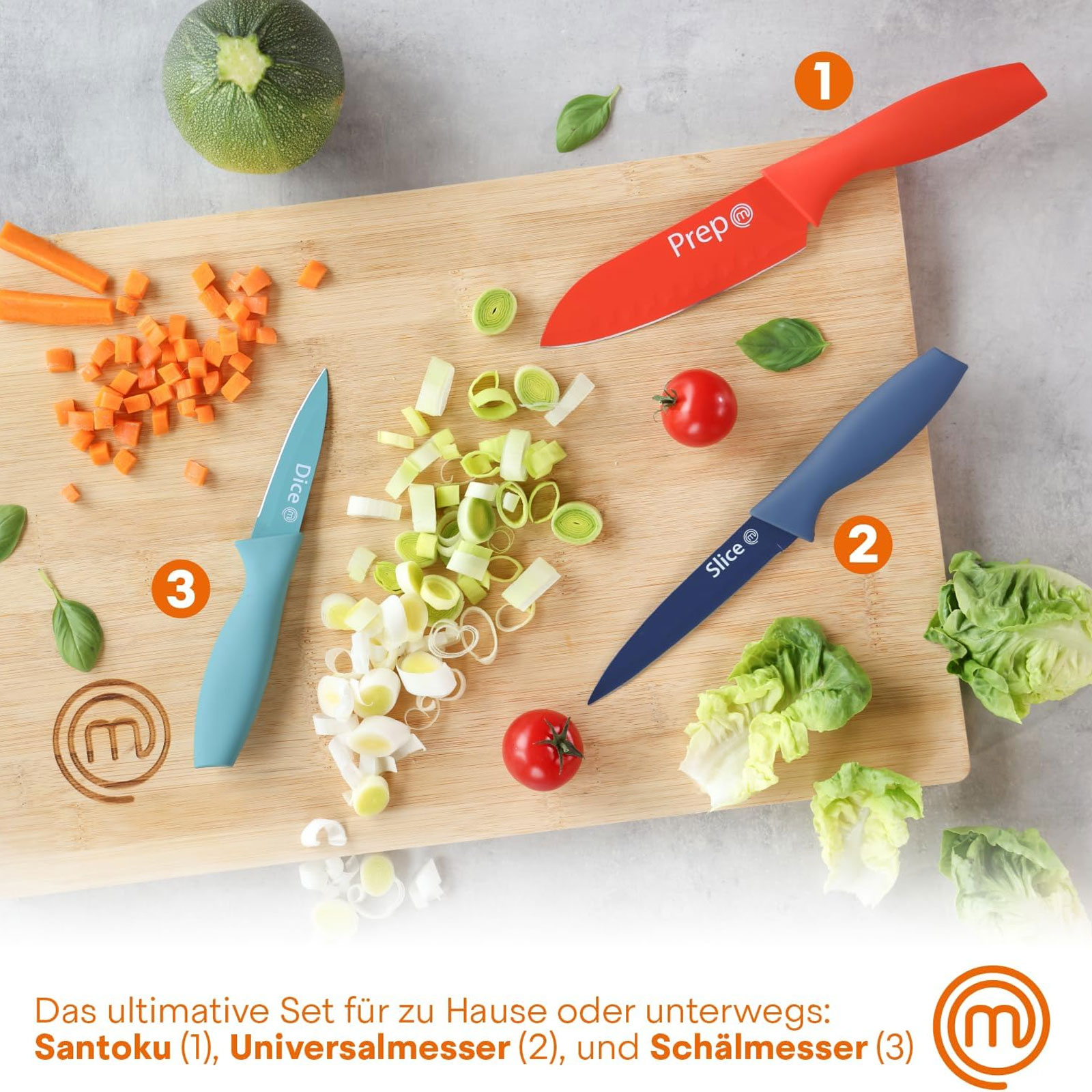 MasterChef FSC Bamboo Board + 3 pcs Knives Set Captions Vivid EU