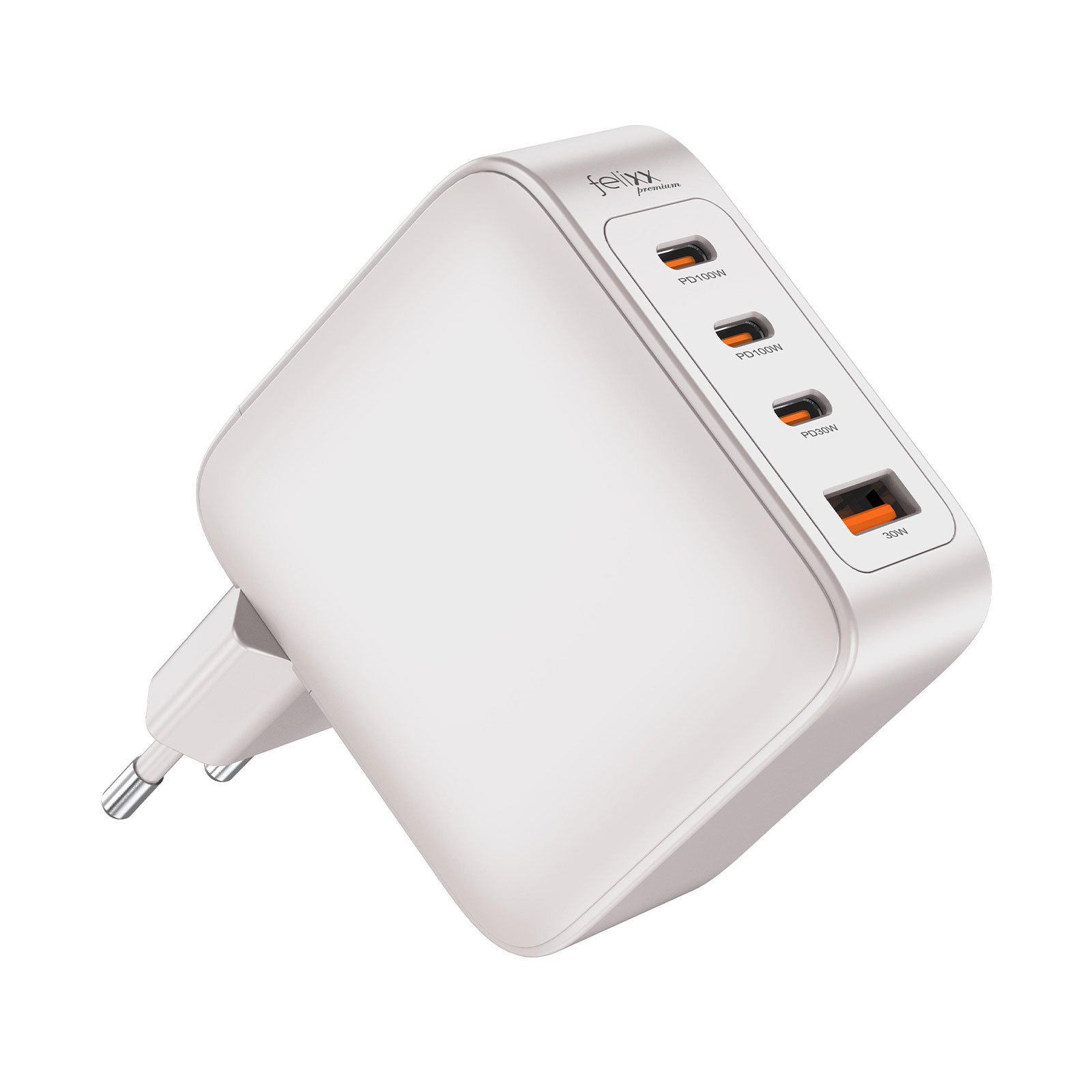 felixx 100W GaN PD Reiselader, USB-A + 3 USB-C Anschlüsse, weiß