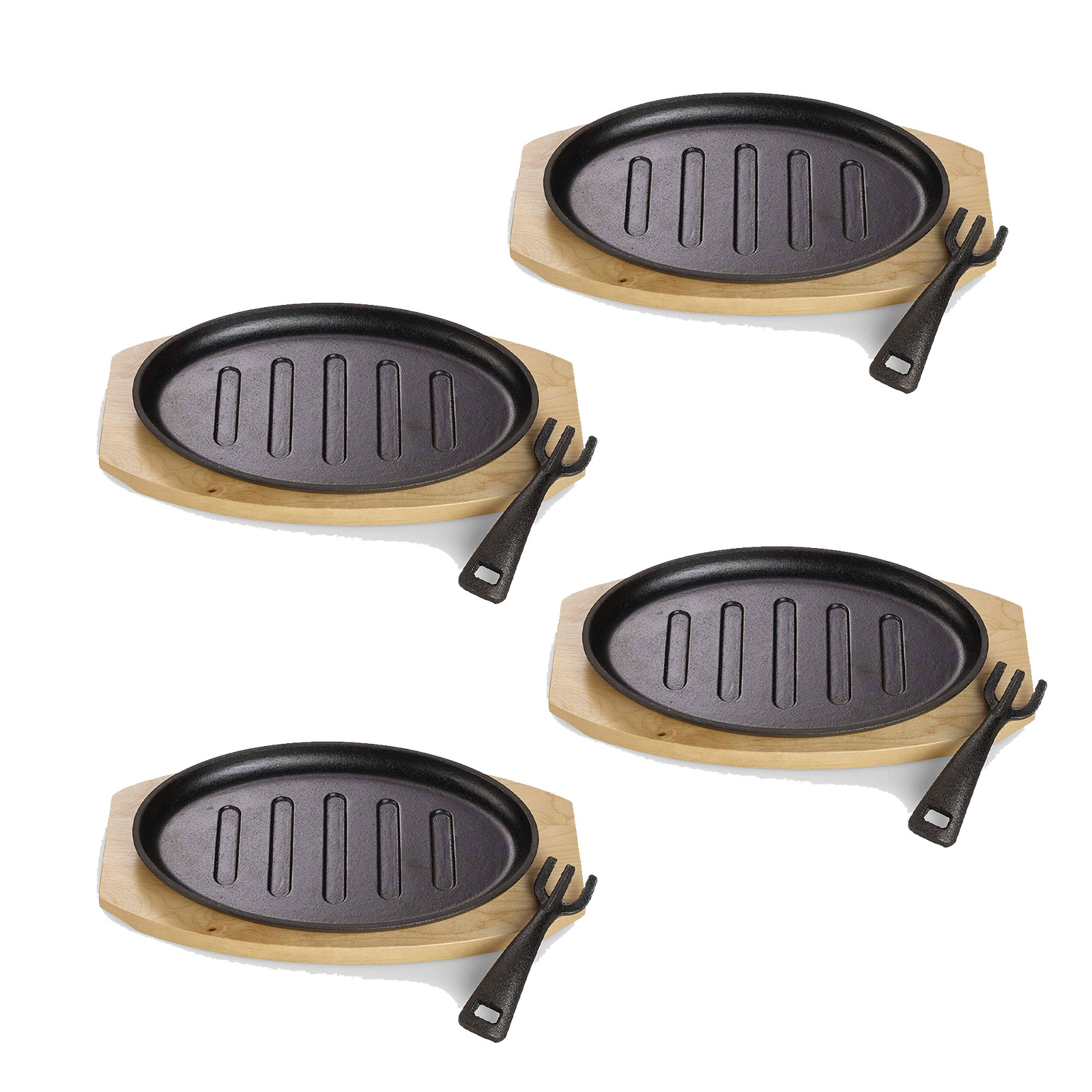 Echtwerk Servierpfanne Gusseisen mit Grillstreifen Servierbrett Abnehmbarer Griff