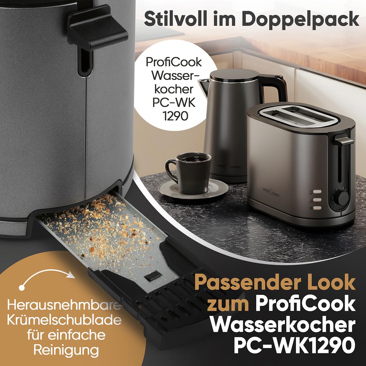 ProfiCook® Toaster 2 Scheiben mit Brötchenaufsatz