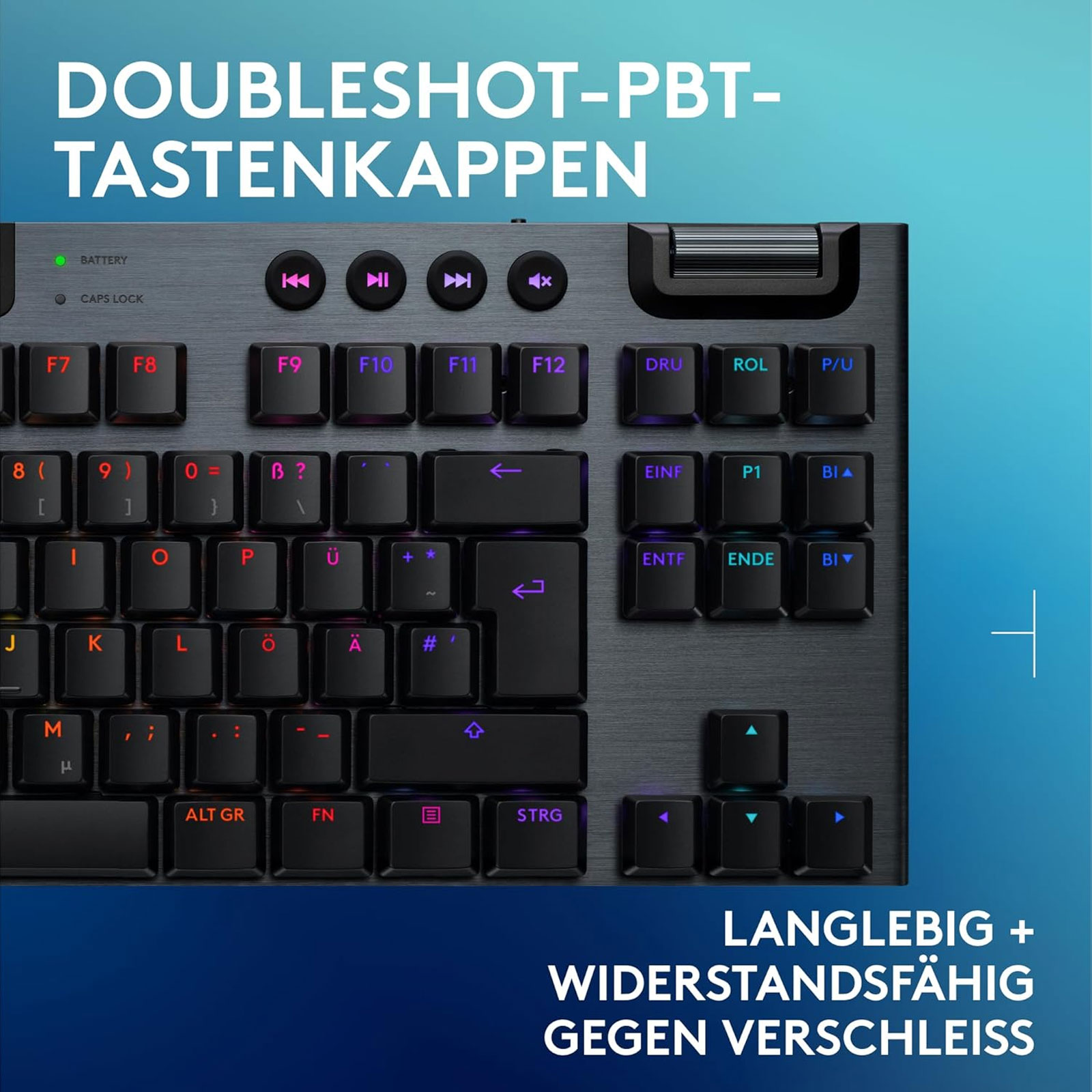 Logitech G G915 X LIGHTSPEED TKL – flache kabellose Gaming-Tastatur mit Double-Shot-PBT-Tastenkappen