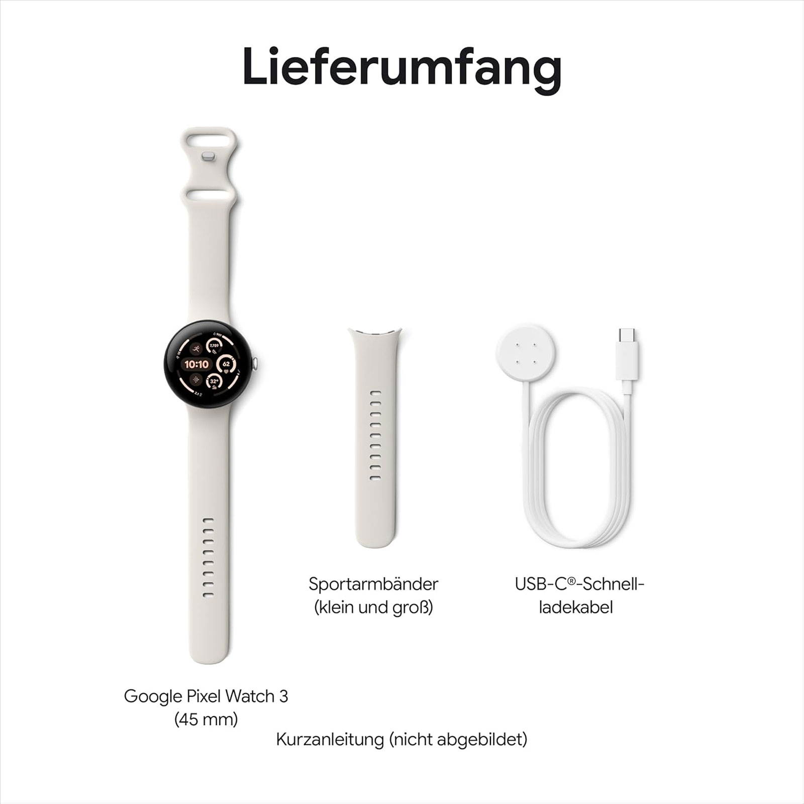 Google Pixel Watch 3 - 45mm-Silver / Porcelain, LTE Smartwatch