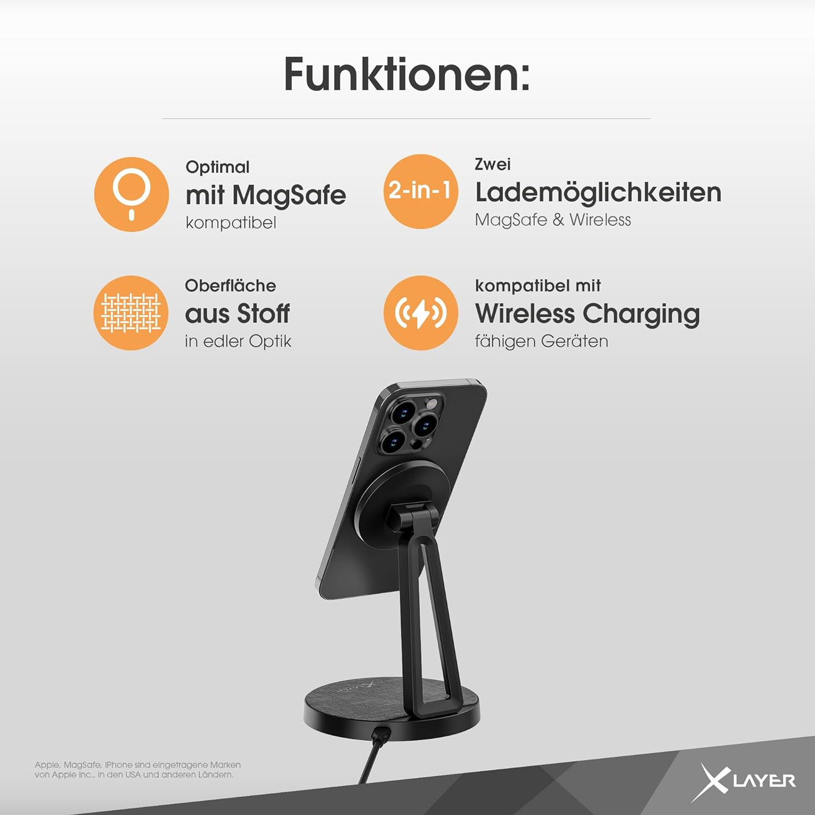 XLayer MagFix Pro 2 in 1 Ladestation 15W Schwarz/Grey XLayer MagFix Pro 2 in 1 Ladestation 15W Schwarz/Grey