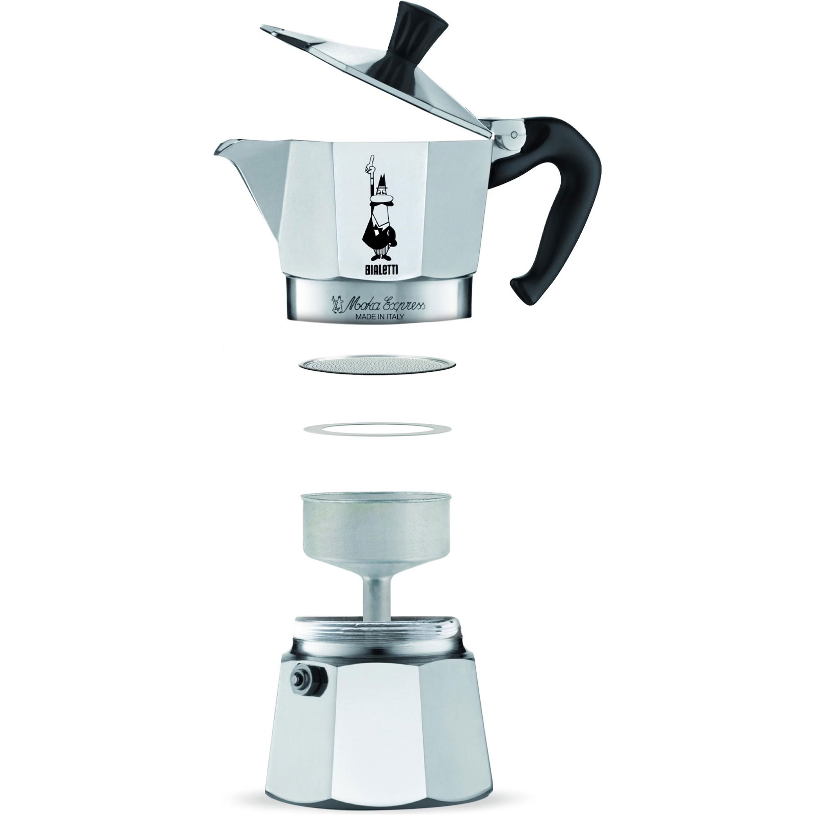 Bialetti Moka Express Espressokocher (für 3 Tassen, 130 ml, silber)