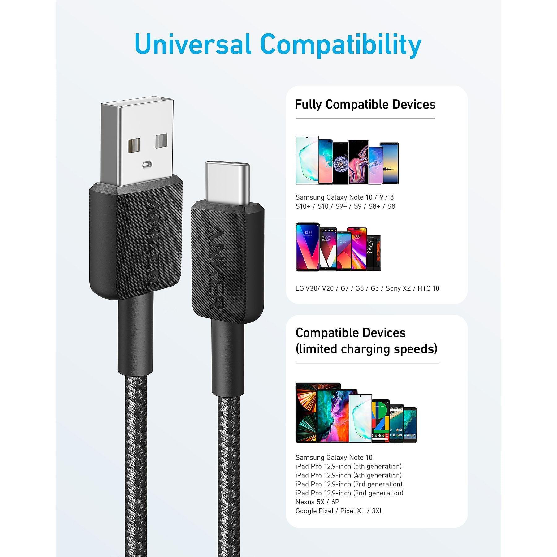 Anker 322 USB-A auf USB-C Kabel (180cm, Geflochten), Schwarz
