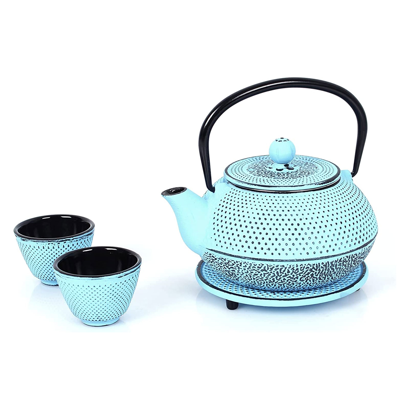 Echtwerk Teeservice Gusseisen Teekanne 0,8 L Teebereiter inkl. Untersetzer 2 Teetassen Teekannen-Set Vintage-Design Creme