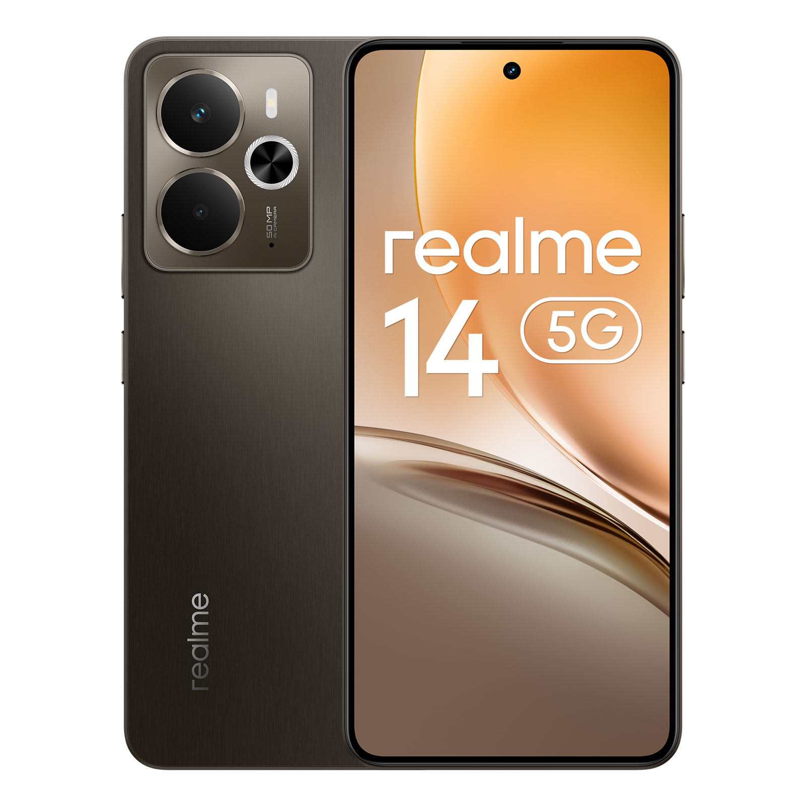 realme 14 5G, 8GB+256GB Storm Titanium Smartphone (6,67 Zoll, 50 MP, 6000-mAh, Octa-Core, Fingerabdrucksensor, braun)