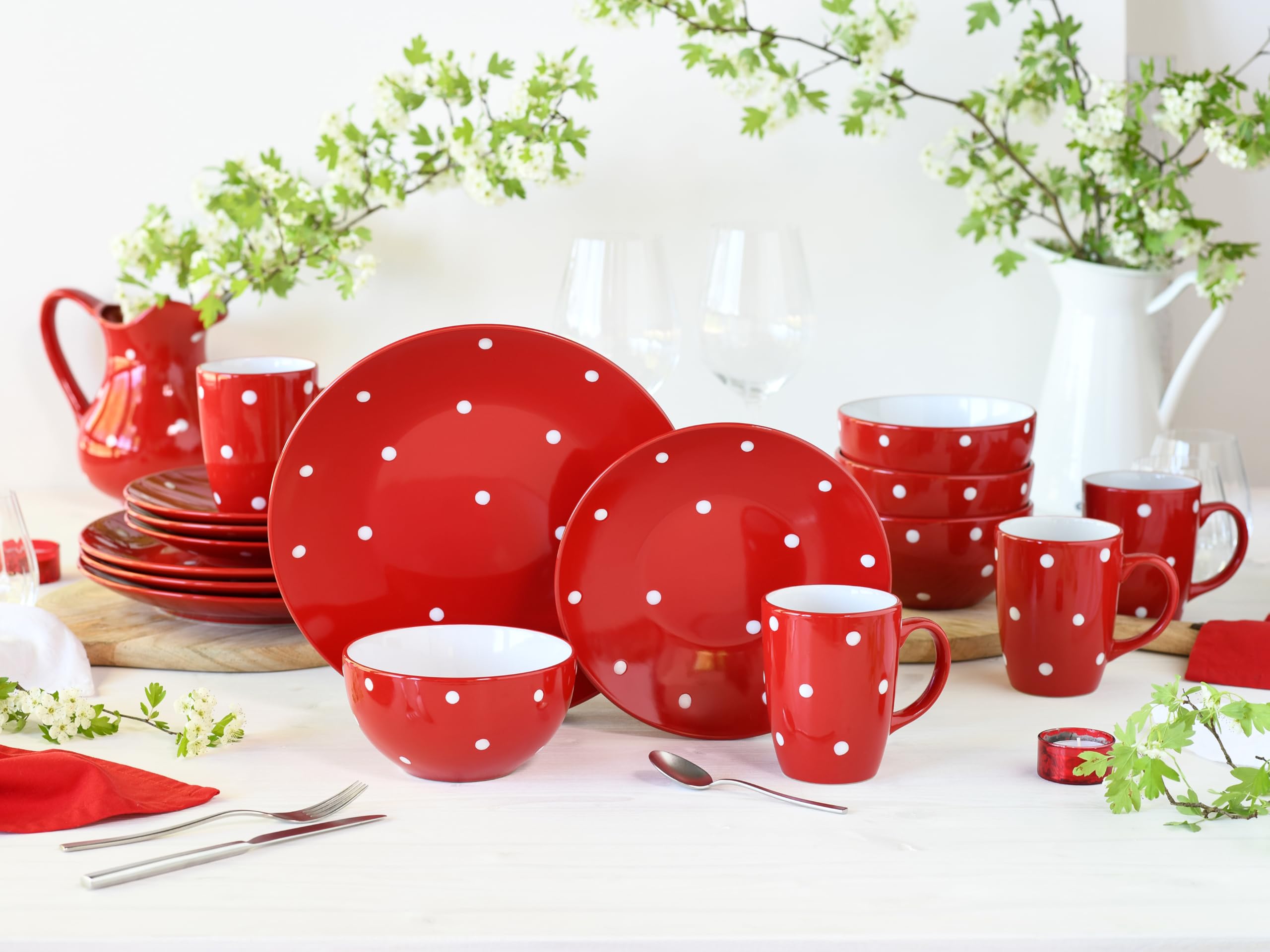 CreaTable 24595 Kombiservice Polka Dots Rot-Weiss 16-tlg. 4 Personen