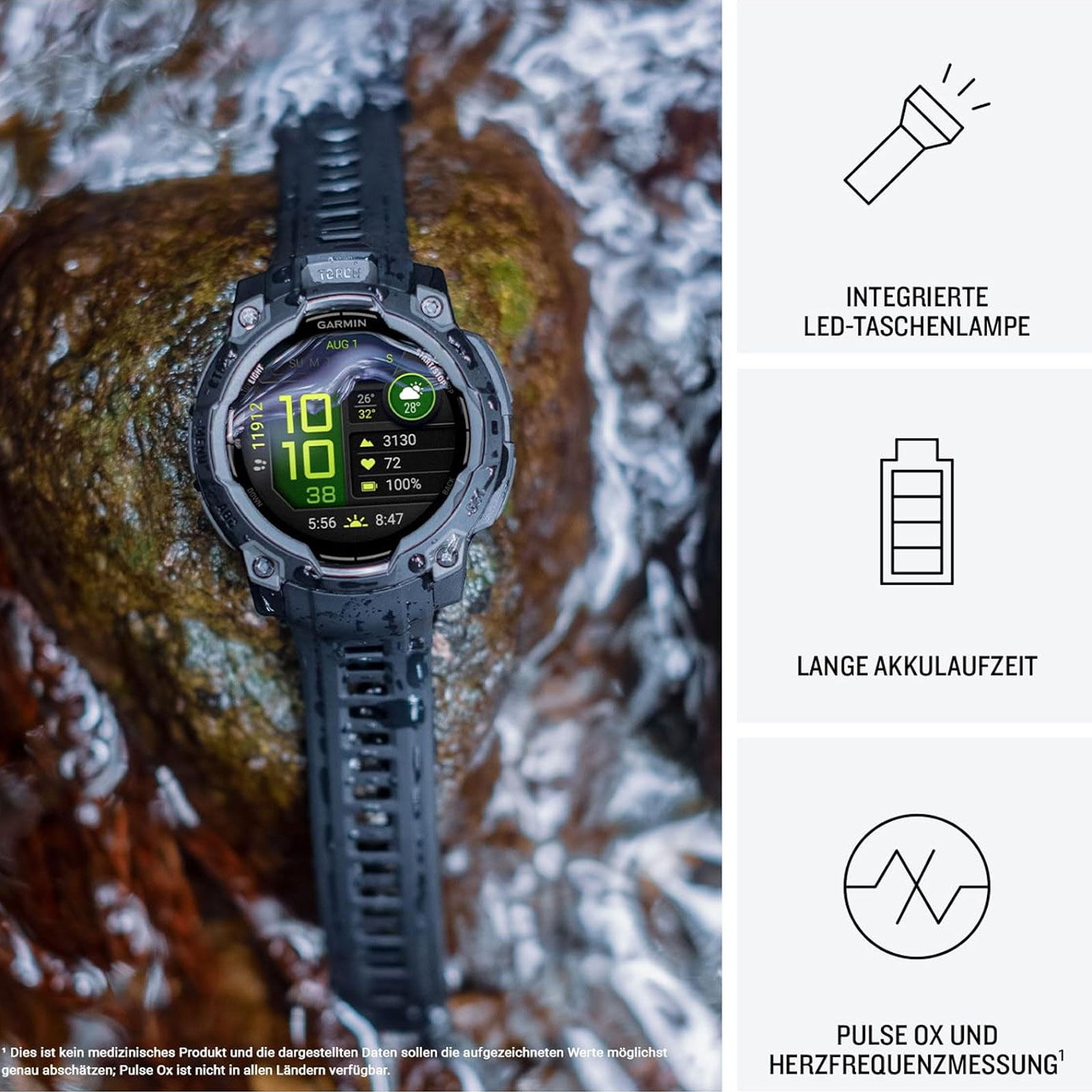 Garmin Instinct 3 - 50 mm, AMOLED Schwarz mit Silikon-Wechselarmband 22 mm Schwarz Smartwatch
