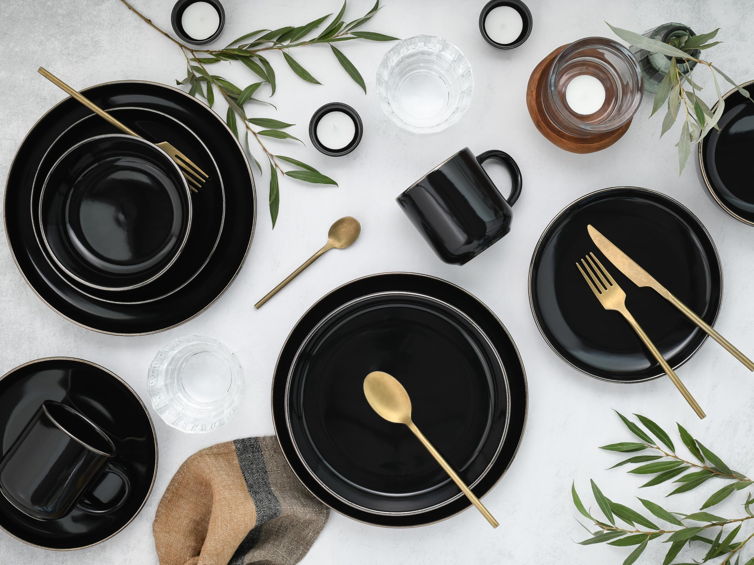 CreaTable 24786 Kombiservice Serie Nordic Festive Schwarz, 30-tlg. 6 Personen