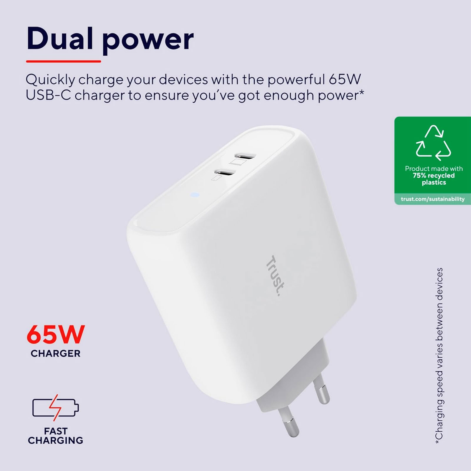 TRU MAXO 65W 2P USB-C CHARGER