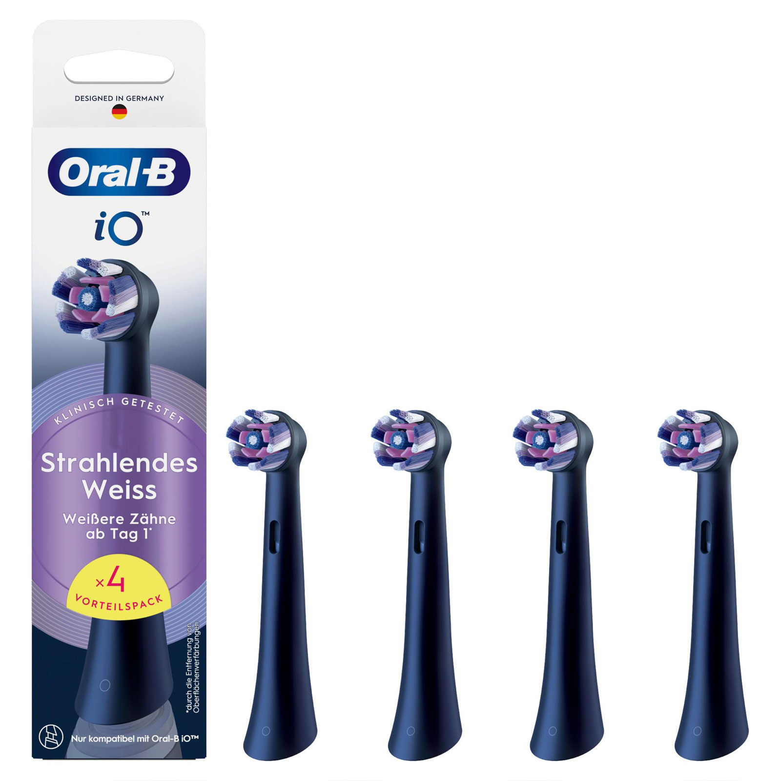 Oral-B iO Strahlendes Weiss, Original Aufsteckbürsten, Schwarz, 4er