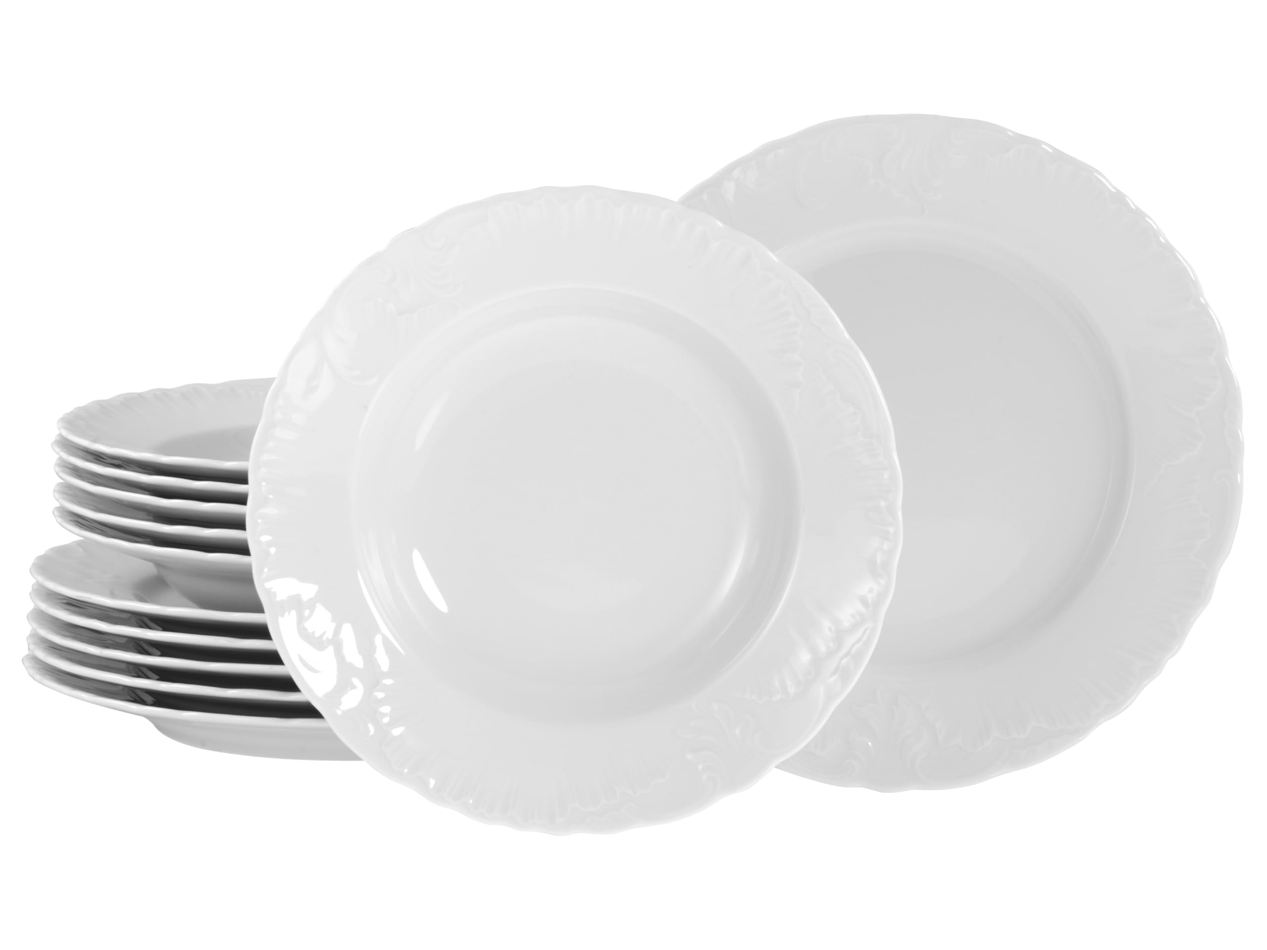 CreaTable, 12619, Serie Rokoko Weiss, 12-teiliges Geschirrset für 6 Personen