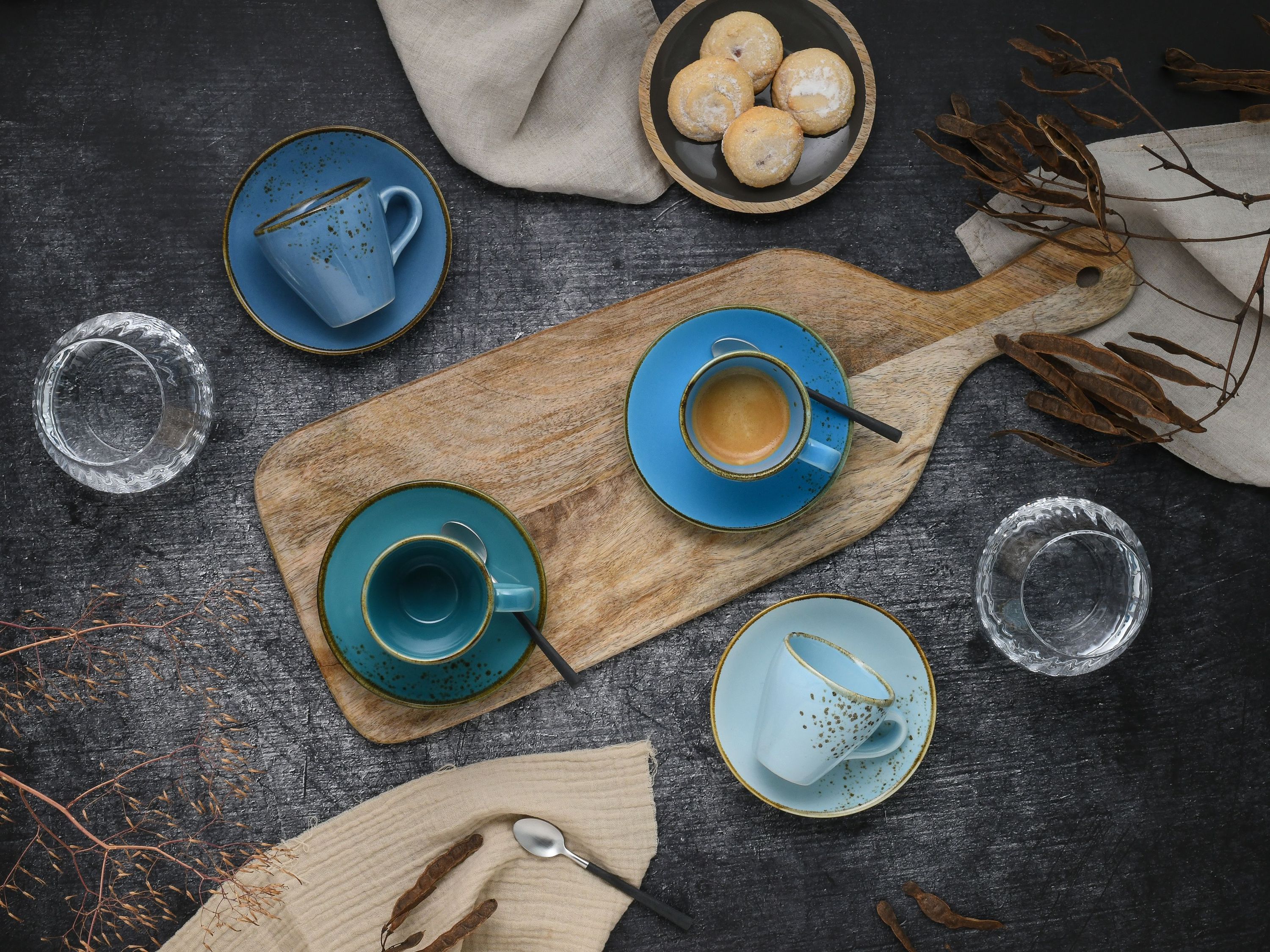 CreaTable, 23698, Serie Nature Collection AQUA Bistrotassen, Espresso Set 8 teilig, Steinzeug