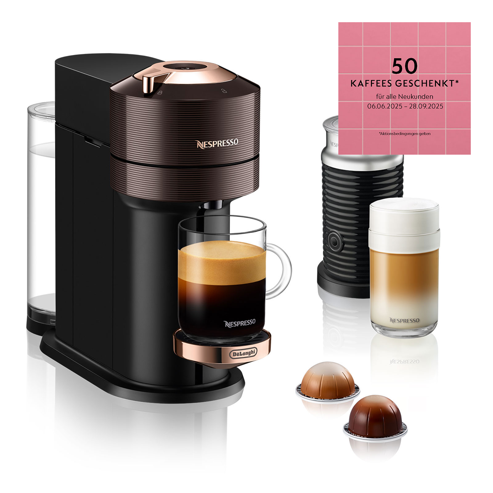 Nespresso Relove Vertuo Next Premium Rich Brown Kapselmaschine inkl. Aeroccino 3 Milchaufschäumer