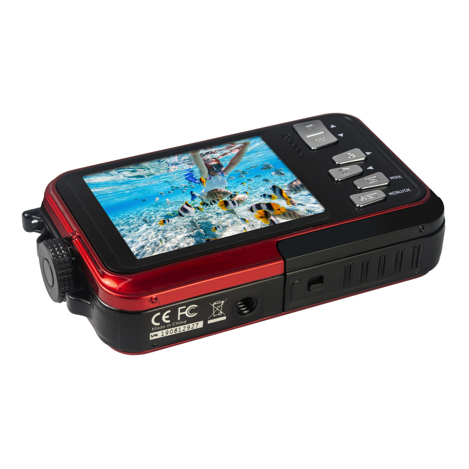 AGFAPhoto Kompaktkamera WP8000 rot Kit mit Schwimmgriff und zweitem Akku (Wasserdicht bis zu 3m, 24 MP, Full HD)