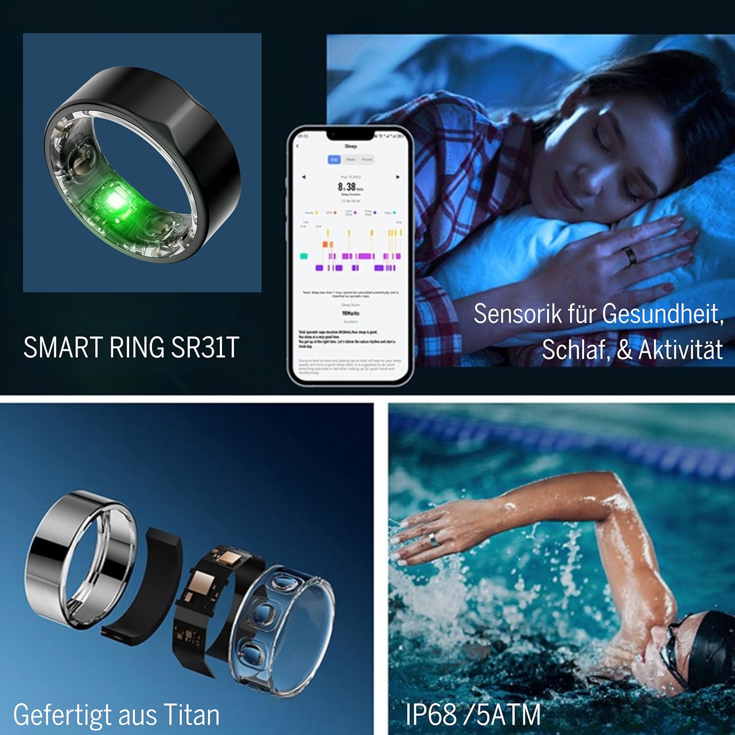 Beafon, felixx, Smart Ring, SR31T, Titanium, schwarz, Größe 11 (64,mm)