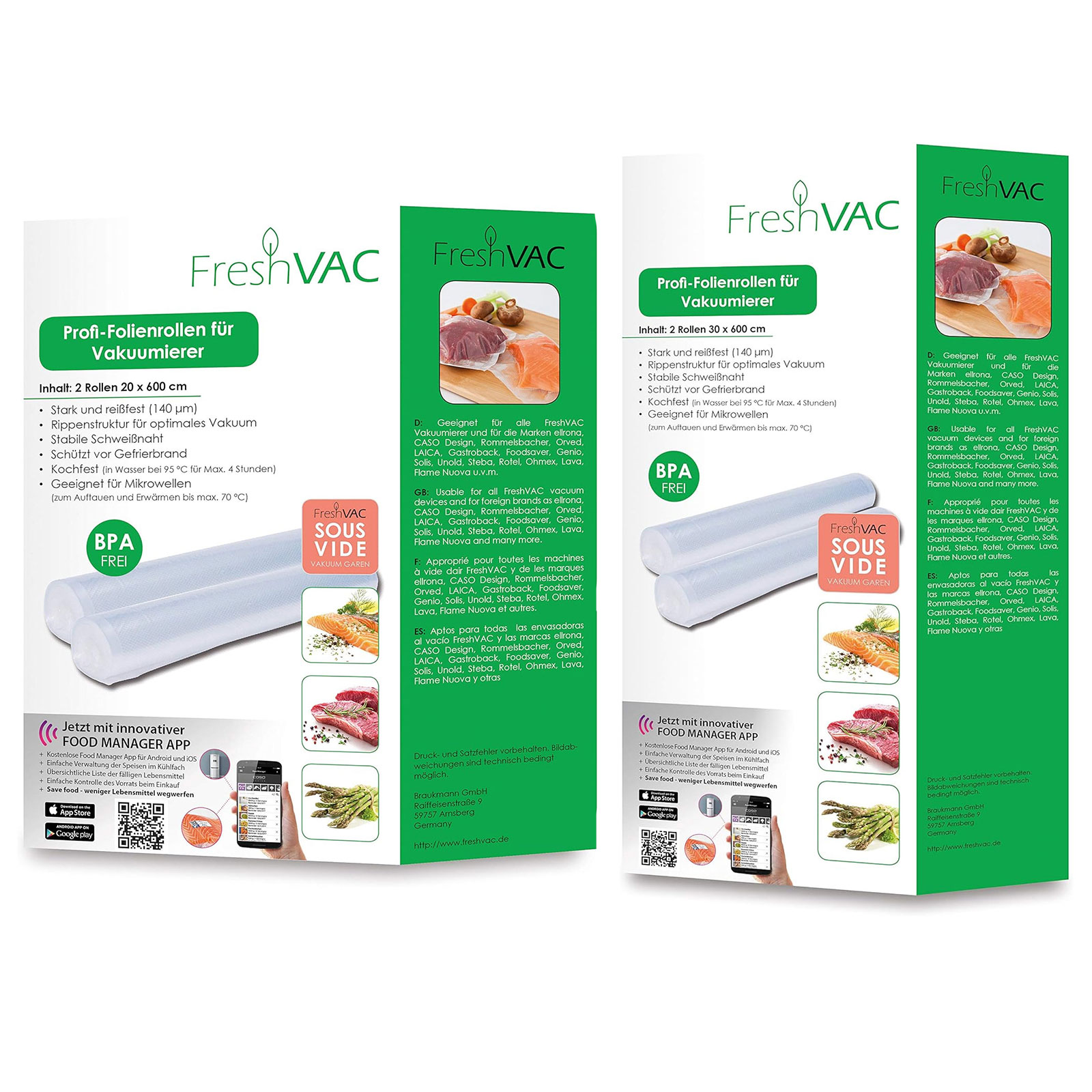 Caso FreshVacPro Folienrollen 20x600cm + Folienrolle 30x600cm