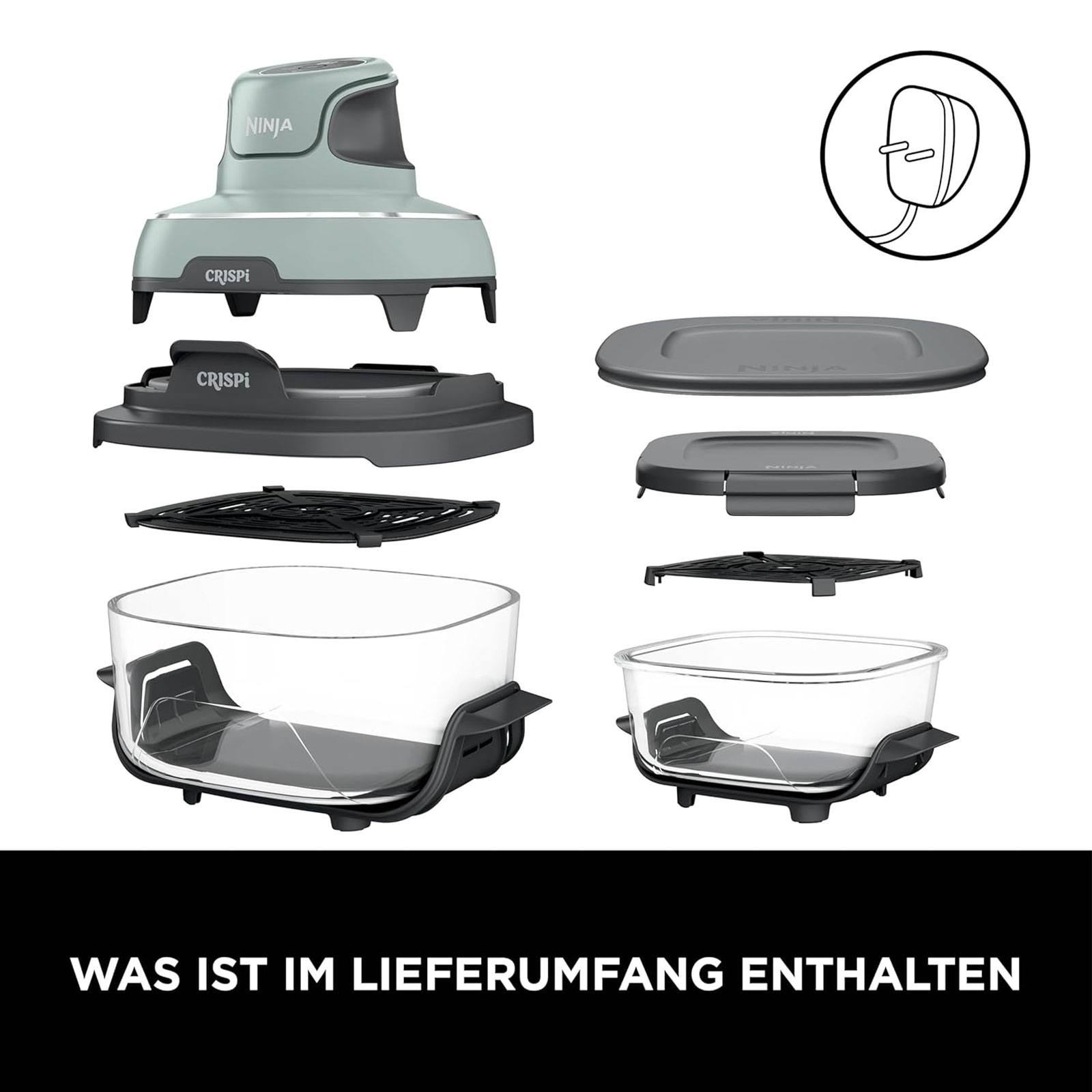 Ninja FN101EUSG CRISPi 4-in-1 Tragbare Glas-Heißluftfritteuse, Grün