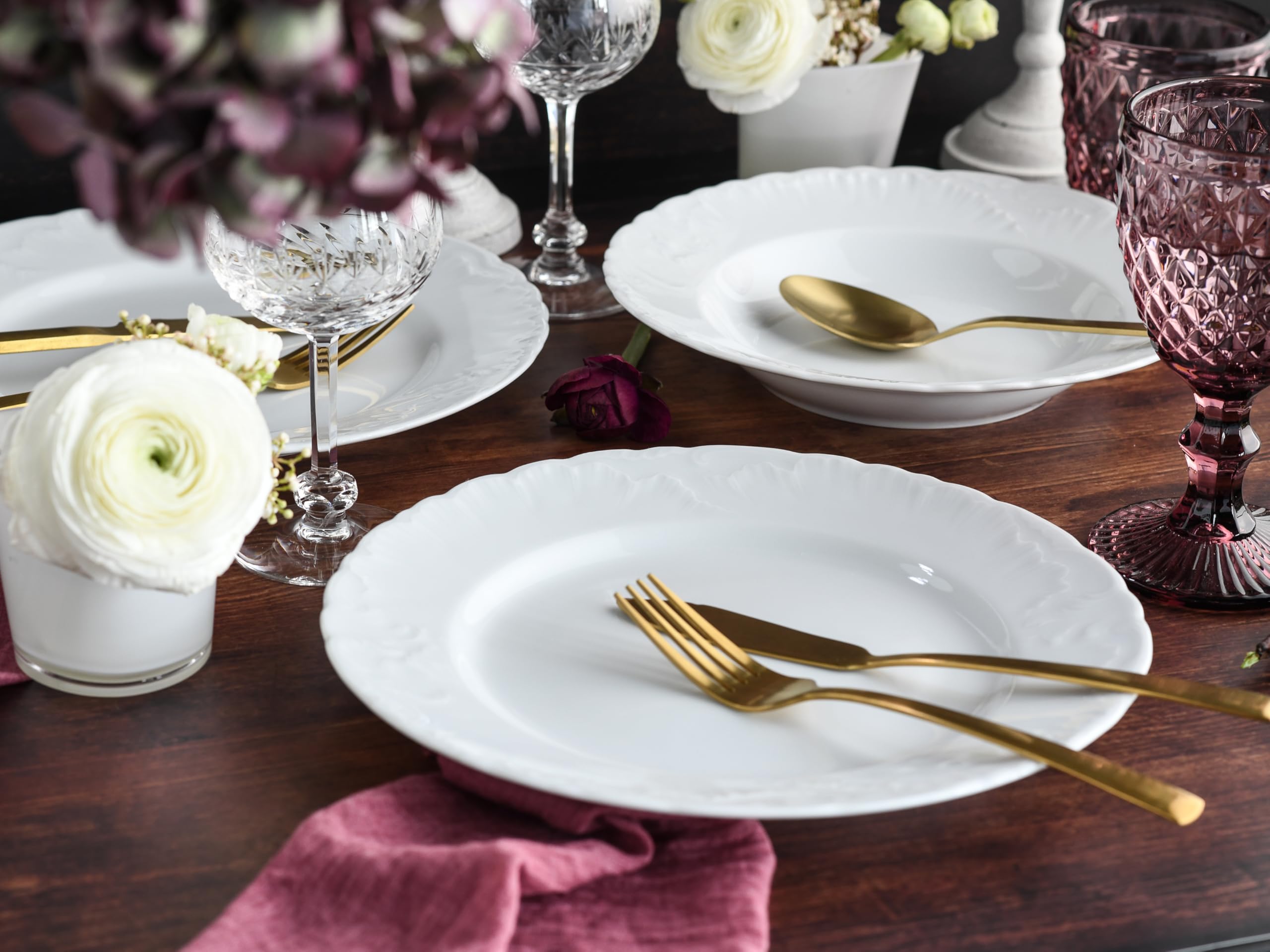 CreaTable, 12619, Serie Rokoko Weiss, 12-teiliges Geschirrset für 6 Personen