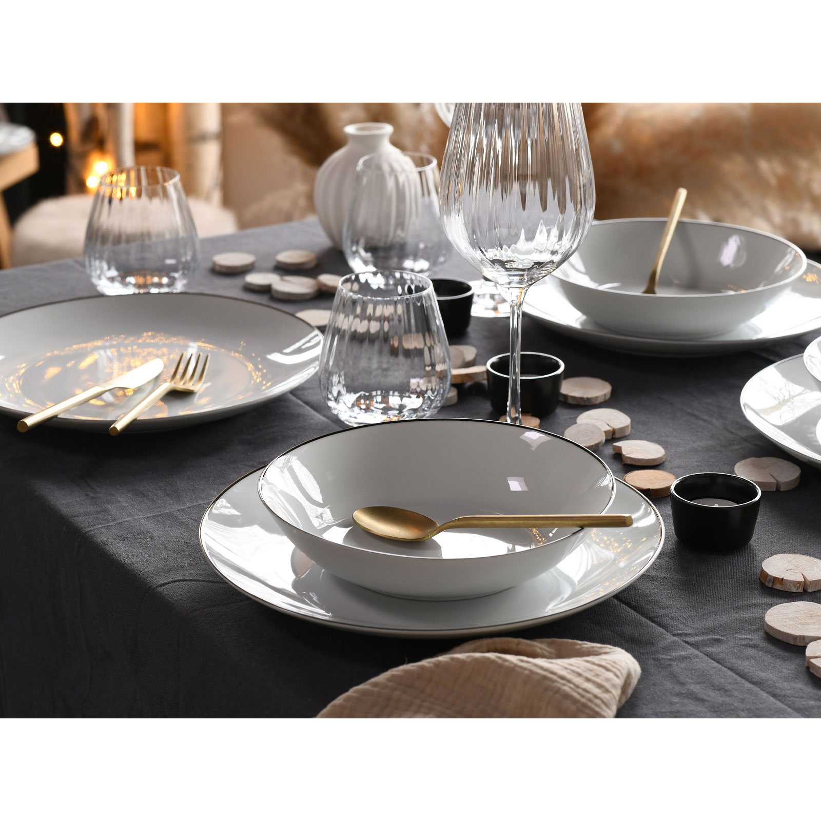 CreaTable, 13188, Serie Luna Black Line, Geschirrset, Tafelservice 12 teilig