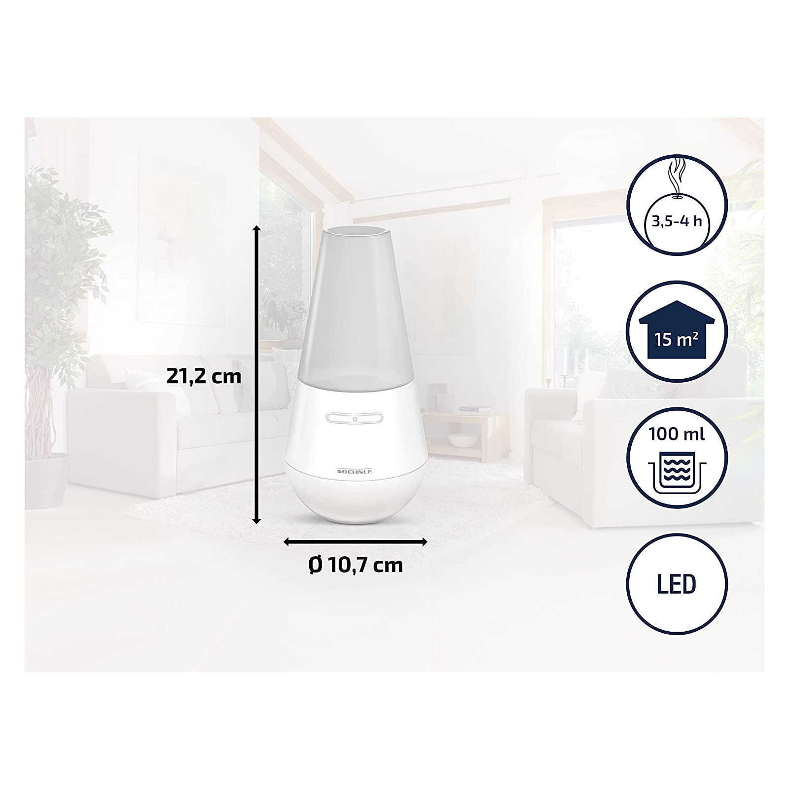 Soehnle 68025 Aroma Diffuser Valencia weiß, LED hellblau