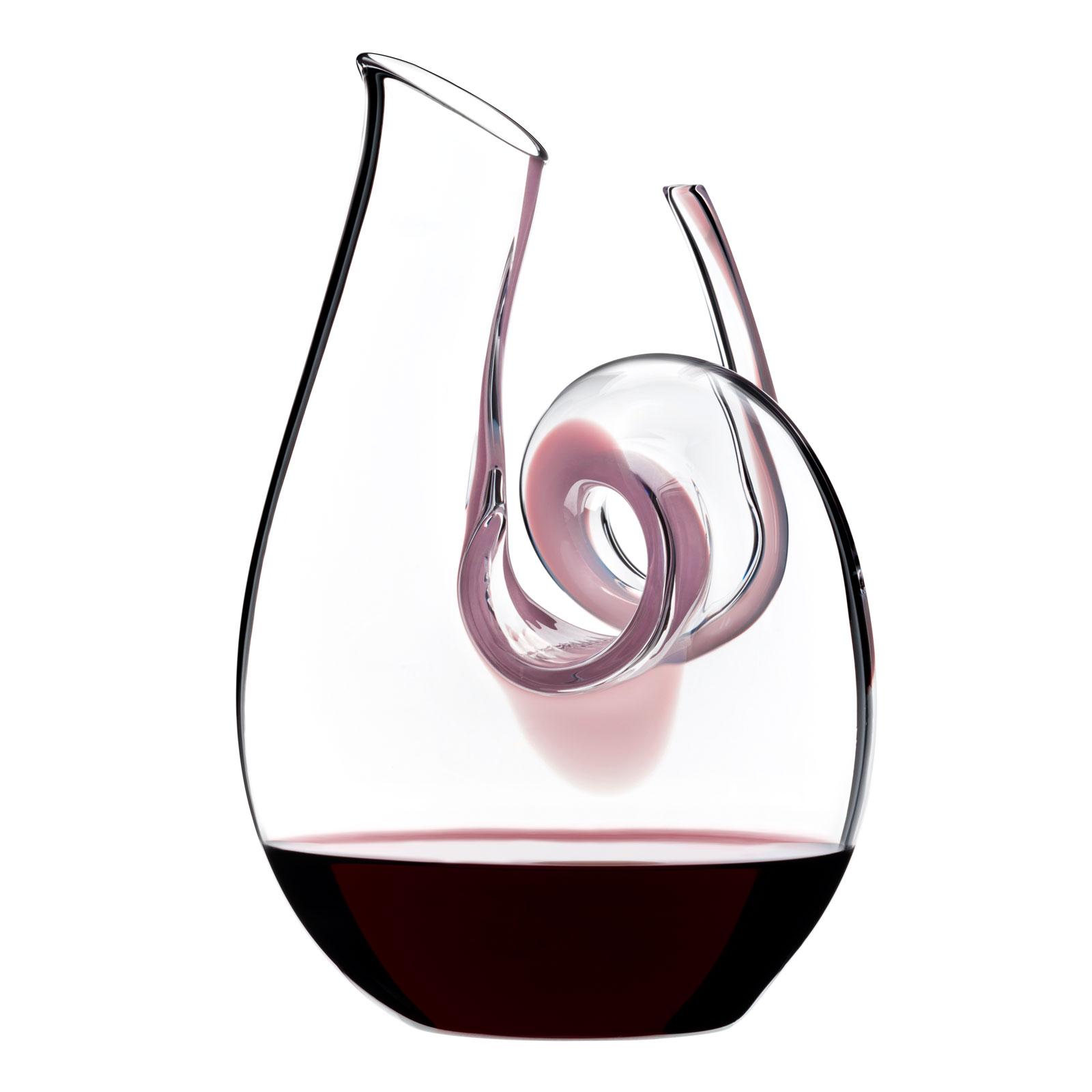 Riedel Dekanter Curly Pink Mini + Riedel Performance Pinot Noir Rotweinglas 2er Set inkl. Riedel Glas Reinigungskugeln