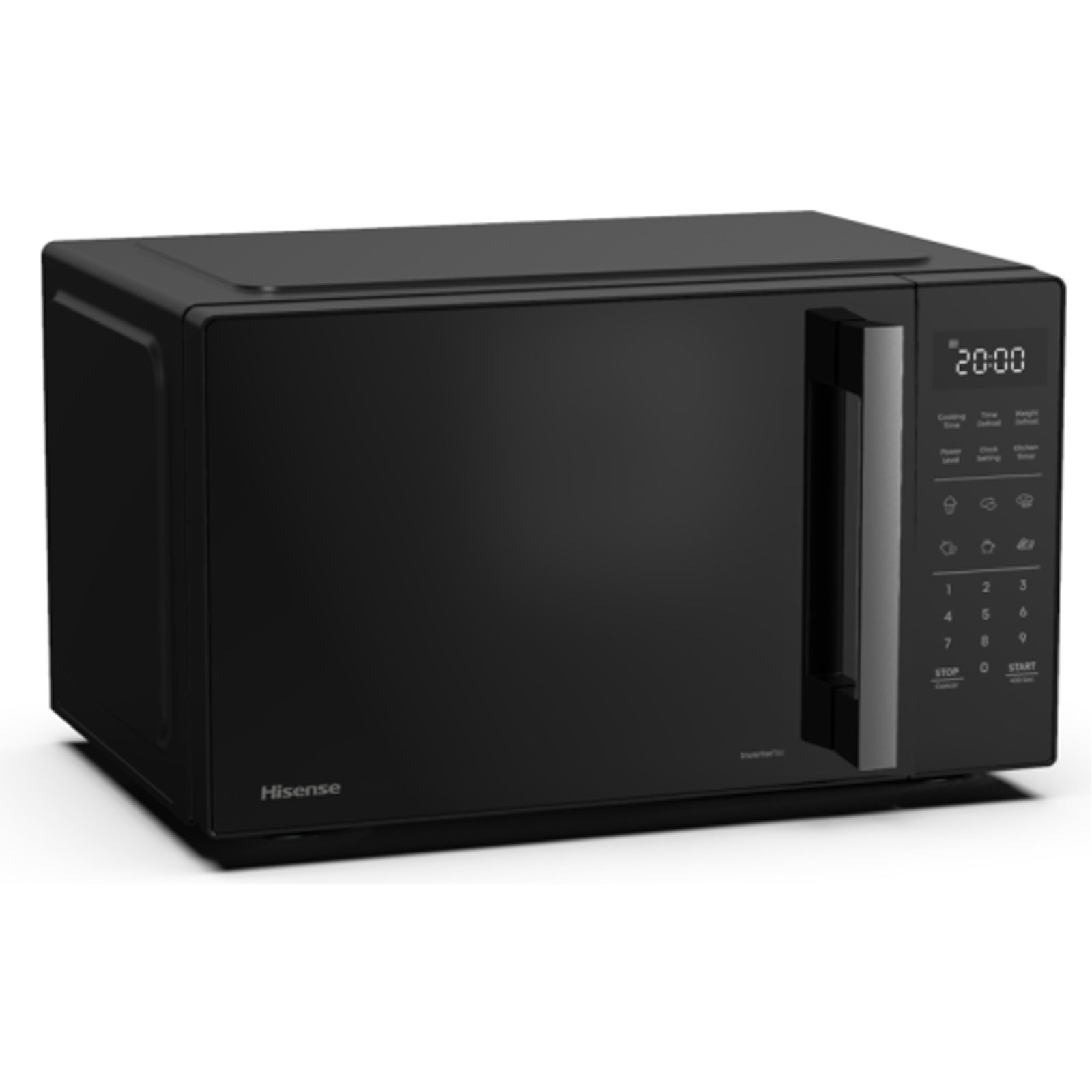 HISENSE H23MOBS4HI Mikrowelle (23 Liter, 900 Watt, elektronische Steuerung, Keramikbeschichtung, 10 Leistungsstufen, Auftauoption, 6 Automatikprogramme, Glasdrehteller 28,5 cm, Invertertechnologie, Premium-Glastür, Schwarz)