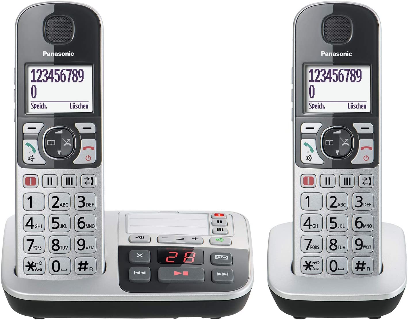 Panasonic KX-TGE522GS DECT Seniorentelefon mit Notruf, Anrufbeantworter und 2 Mobilteilen