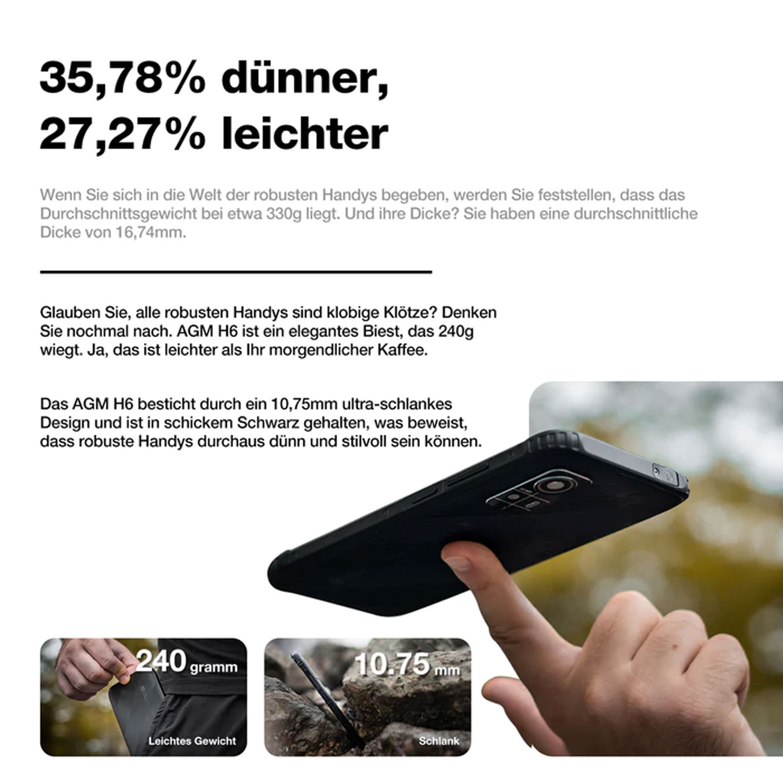 AGM H6L 128 GB Schwarz - Modell 2025 Smartphone (6,56 Zoll, 50 MP, Dual-Kamera, 4.900-mAh, Octa-Core, Fingerabdrucksensor)