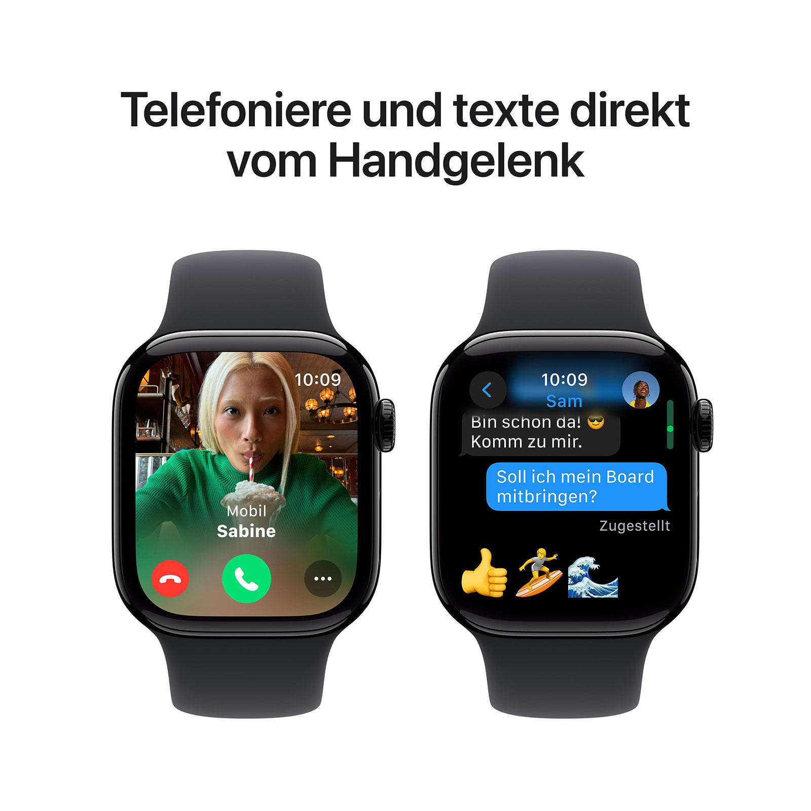 Apple Watch Series 10 GPS, 42 mm Aluminiumgehäuse Diamantschwarz, Sportarmband Schwarz - S/M