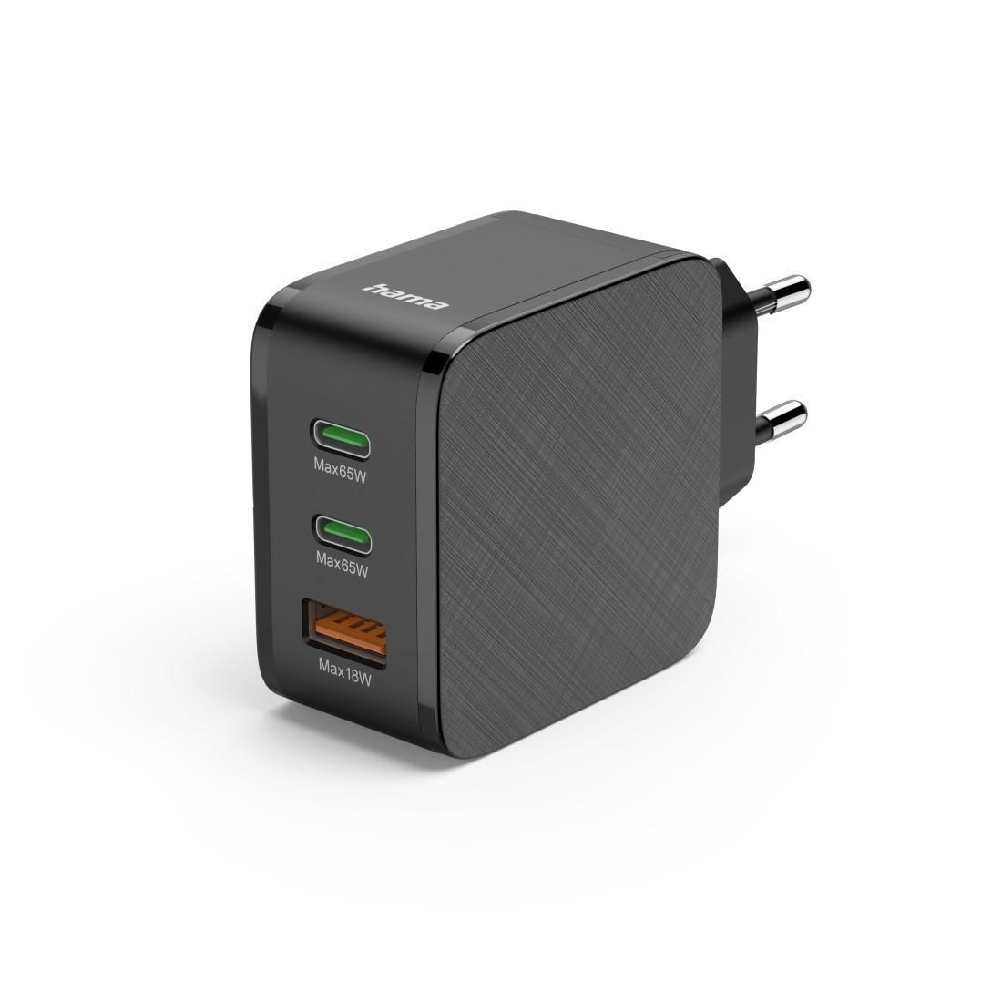 HAMA Schnellladegerät, 2x USB-C PD, 1x USB-A QC, 65 W, Schwarz (00201965)